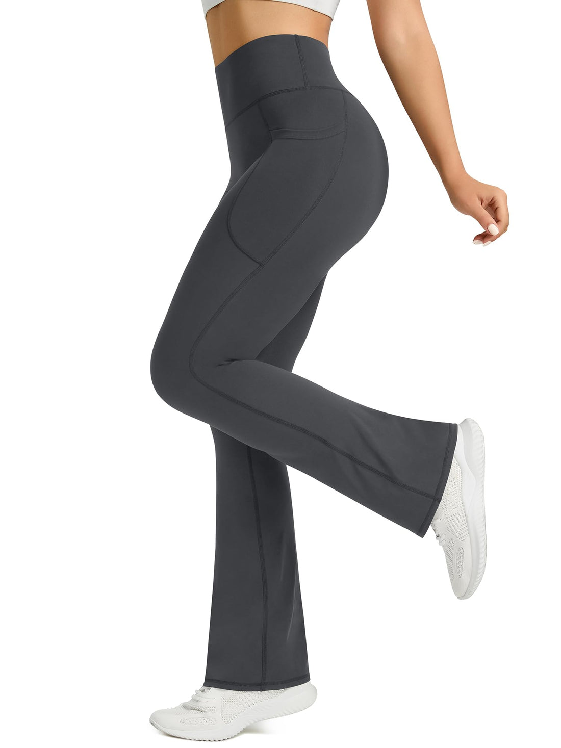 Womens Flared Yoga Pants with Pockets, High Waisted Flare Leggings Bell Bottom Bootcut Yoga Dress Pants