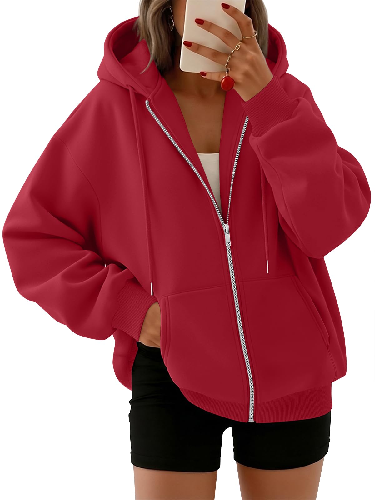 Trendy Queen Womens Zip Up Hoodies 2026 Oversized Sweatshirt | Spring Fall Layering Jacket with Pockets, Casual Track Outfits, Cozy Fleece Winter Clothes