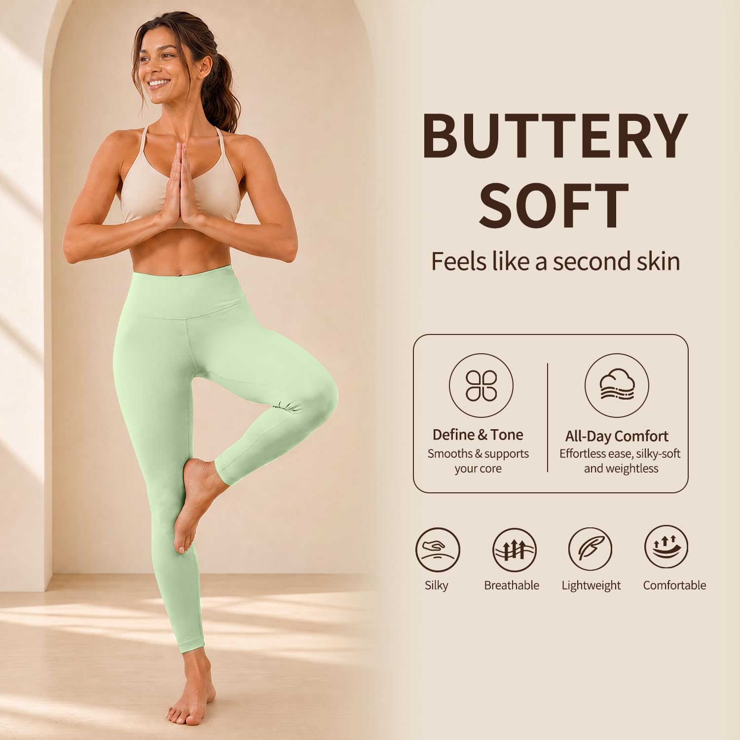 High Waisted Leggings for Women, Tummy Control Yoga Pants Non See Through Buttery Soft for Workout Athletic