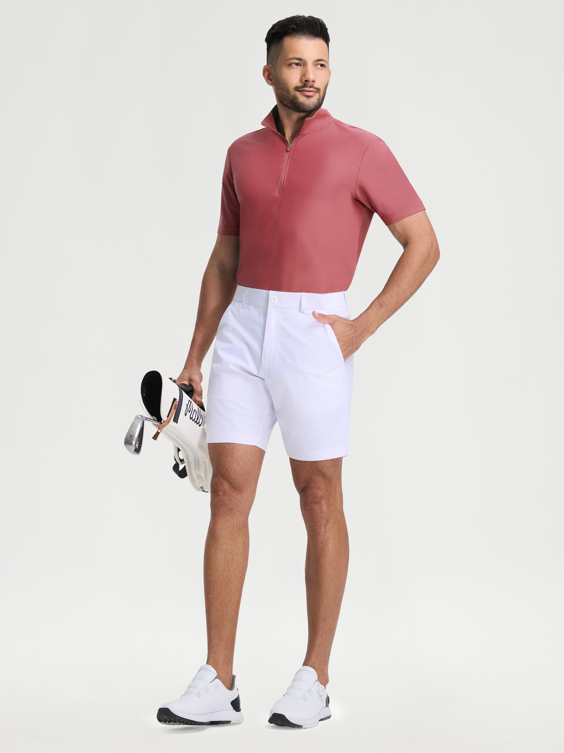 M MAELREG Golf Shirt for Men Zipper Waffle Texture Moisture Wicking Dry Fit Collared Lightweight Mens Polo Shirt Short Sleeve