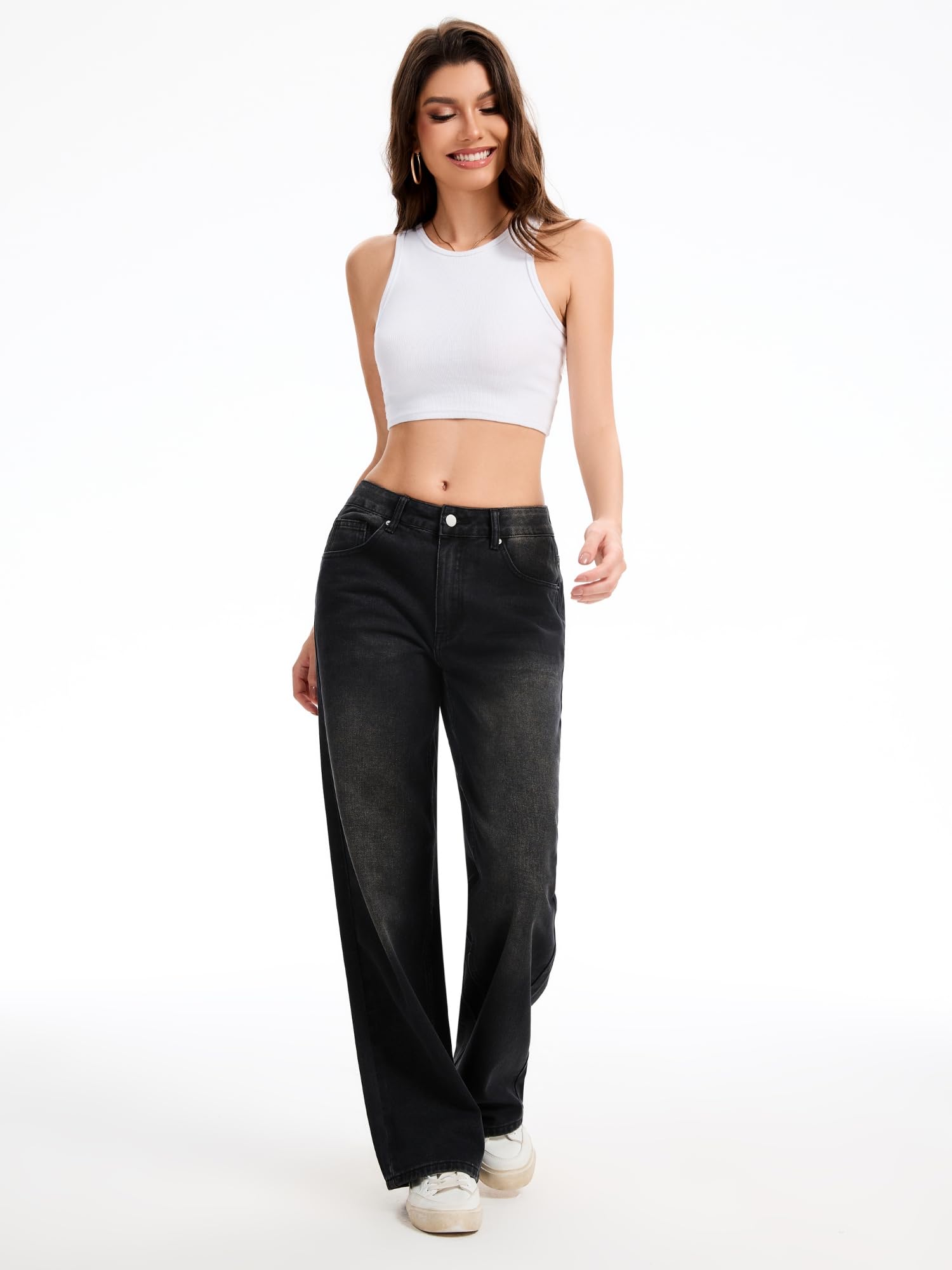 Straight Leg Jeans for Women Mid Waisted Casual Washed Vintage Loose Fit Boyfriend Jeans Denim Pants