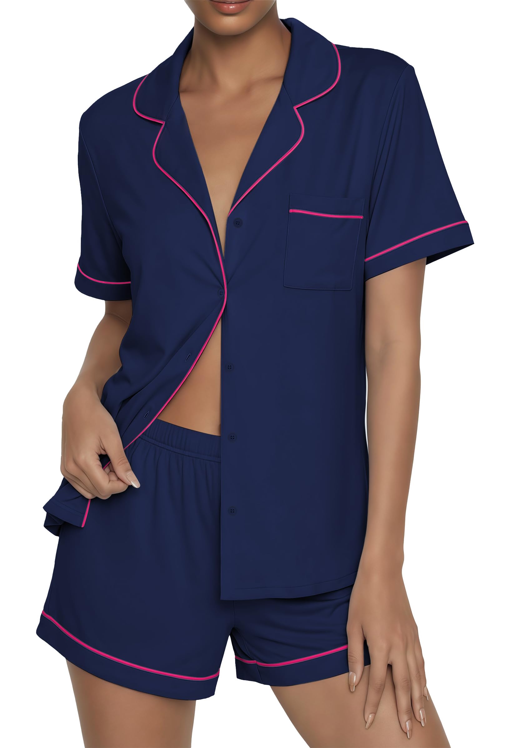 Ekouaer Womens Pajama Sets Button Up Pjs 2 Piece Short Sleeve Sleepwear