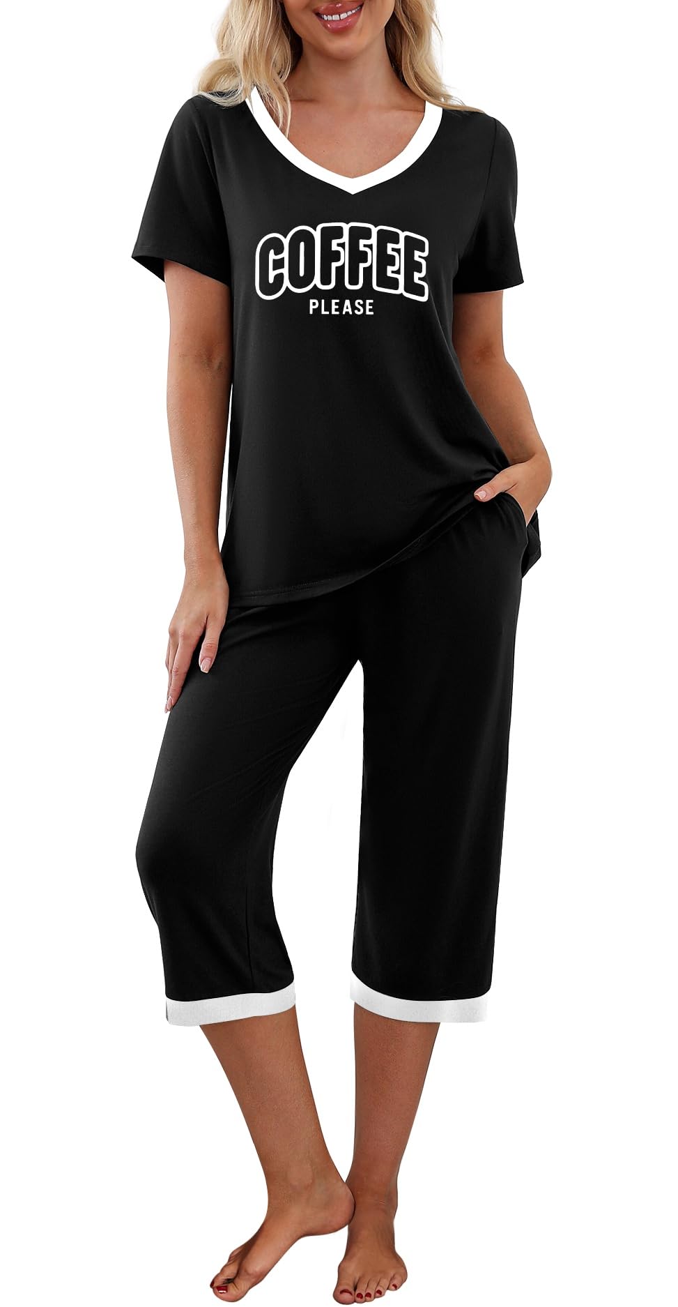 PrinStory Womens Pajama Sets Capri Pjs Soft Lounge Sets S-4XL