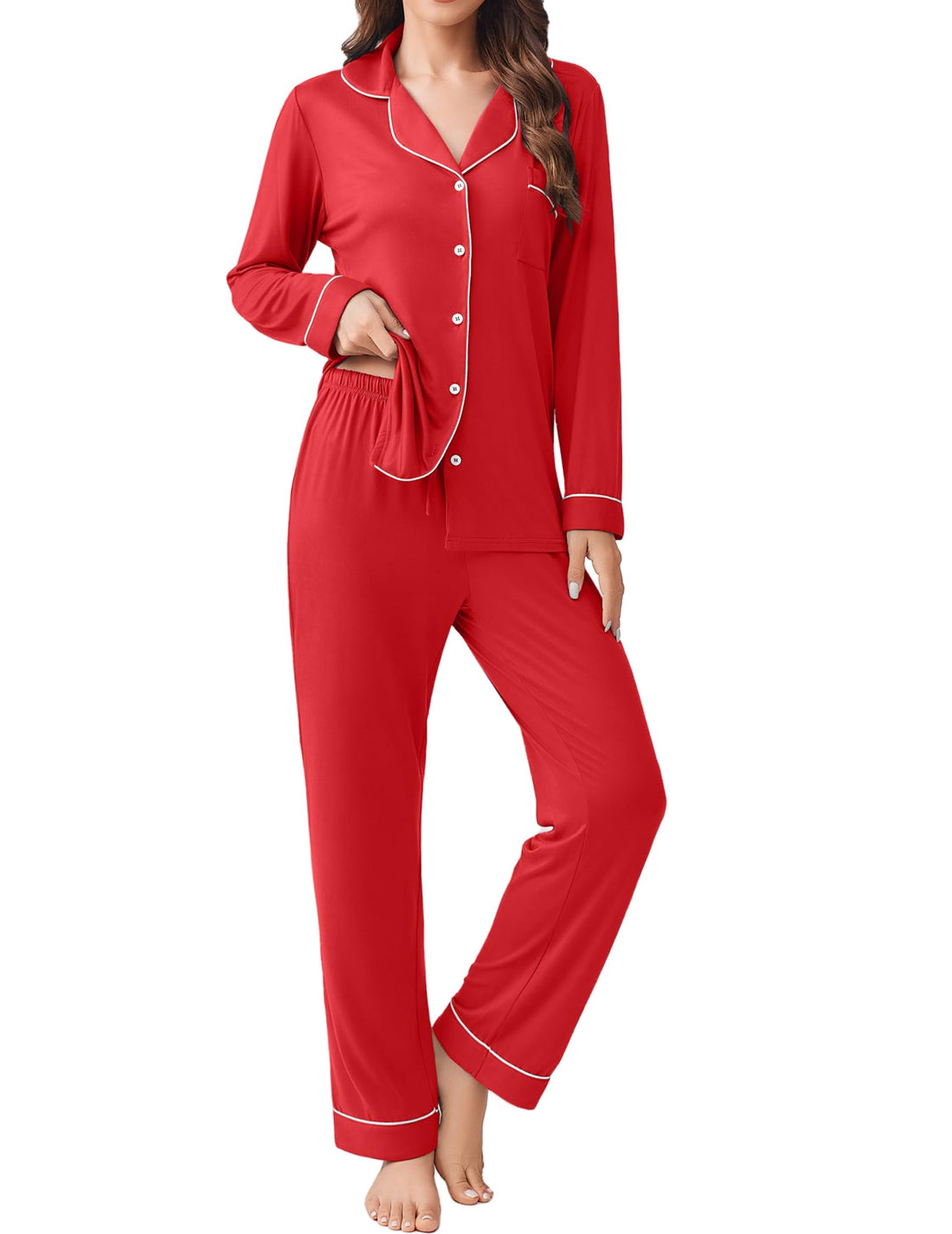 Ekouaer Womens Pajamas Set Button Down Long Sleeve Top & Pants Lounge Sets