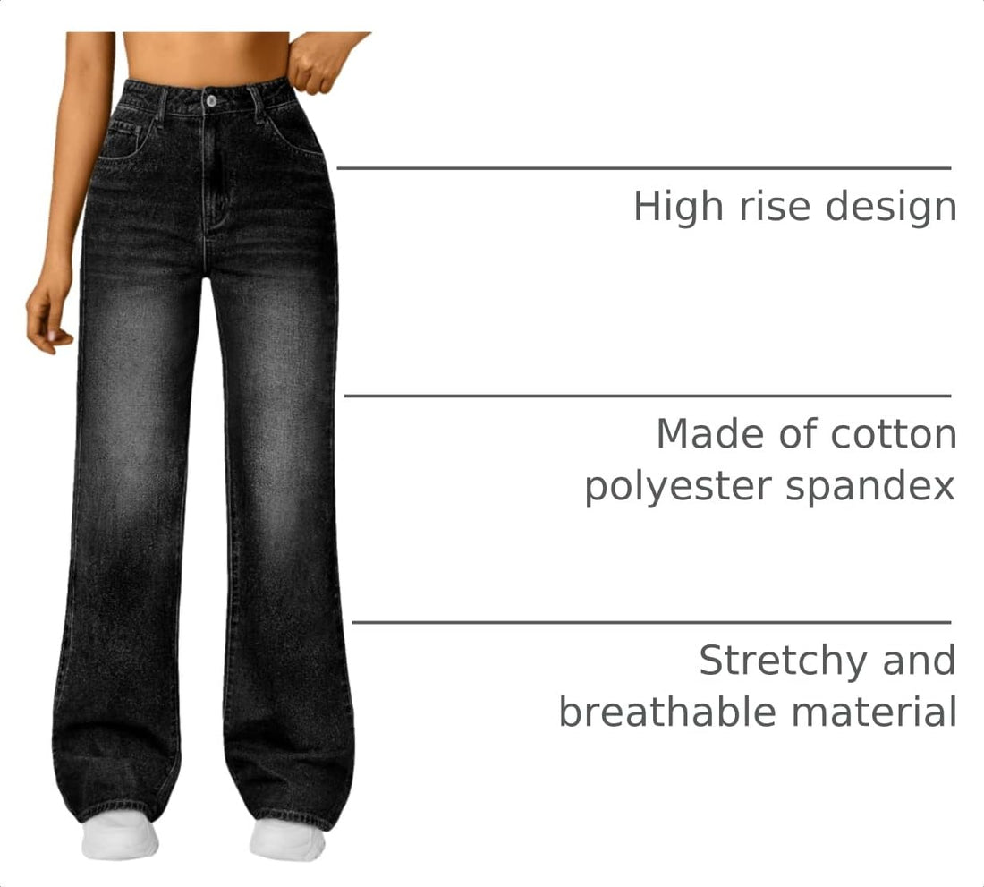 Trendy Queen Women High Waisted Straight Wide Leg Jeans Stretch Baggy Pants | High Rise Denim, Relaxed Fit Trousers, Retro Y2K Aesthetic, Streetwear Style, Long Straight Leg Pants