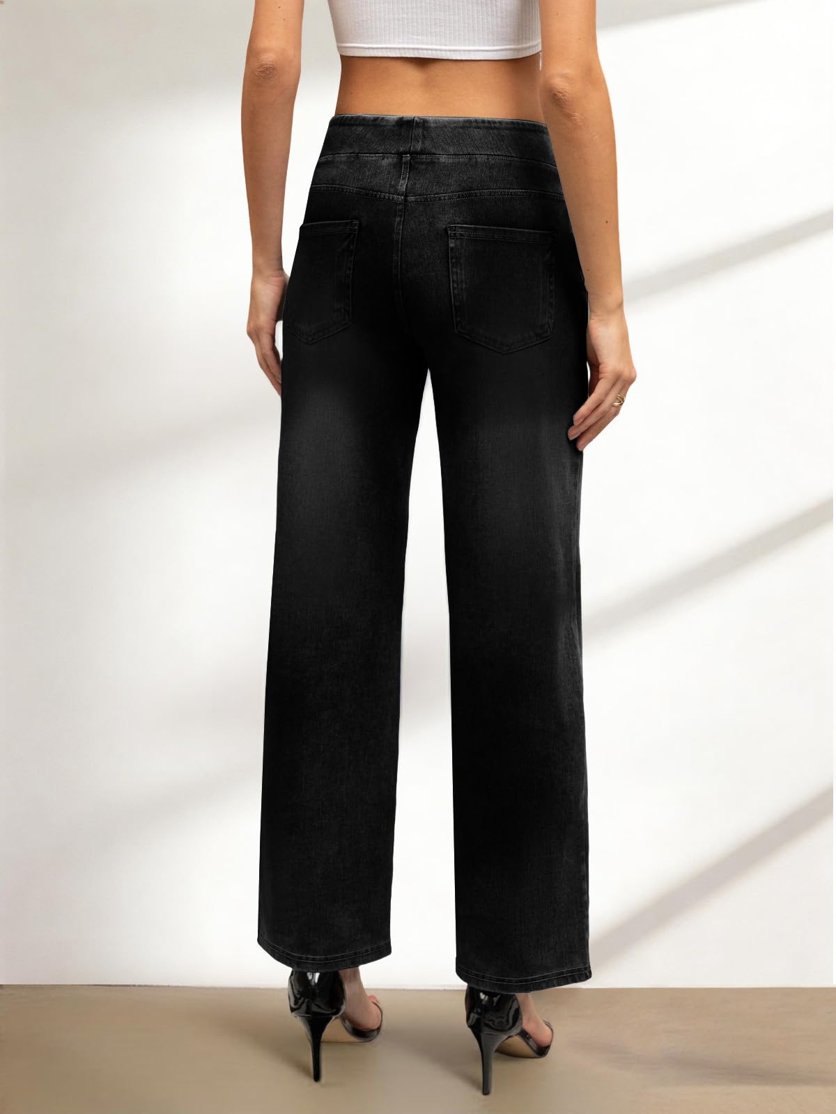 COPYLEAF Wide Leg Jeans Woman High Waisted Stretchy Baggy Sweatpant Jeans Pull On Straight Leg Loose Trendy Denim Pants