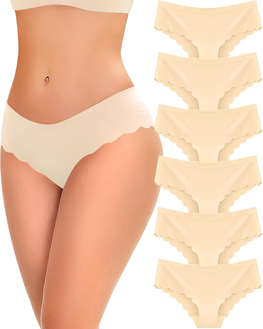 FINETOO 6 pack Seamless Underwear for Women Sexy Low Rise Hipster Wave Edge No Show Bikini Panties Womens Cheeky S-XL