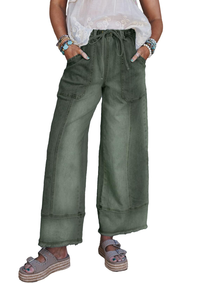 SHEWIN Women's Wide Leg Jeans High Waisted Baggy Jeans Stretchy Drawstring Denim Pants