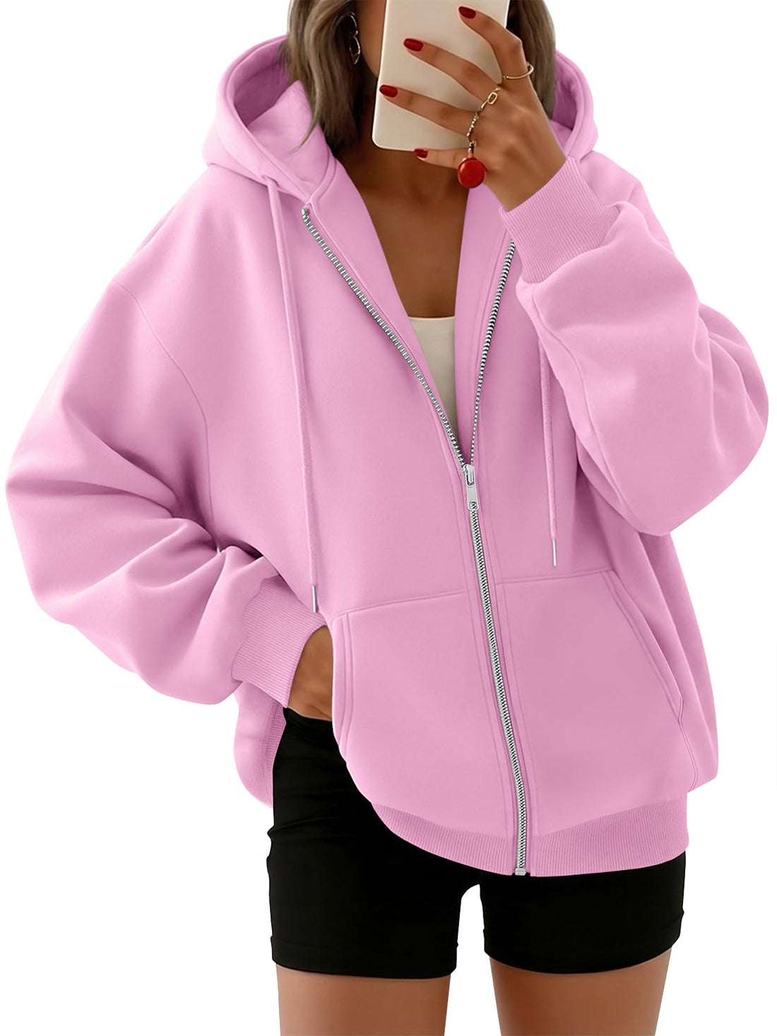 Trendy Queen Womens Zip Up Hoodies 2026 Oversized Sweatshirt | Spring Fall Layering Jacket with Pockets, Casual Track Outfits, Cozy Fleece Winter Clothes