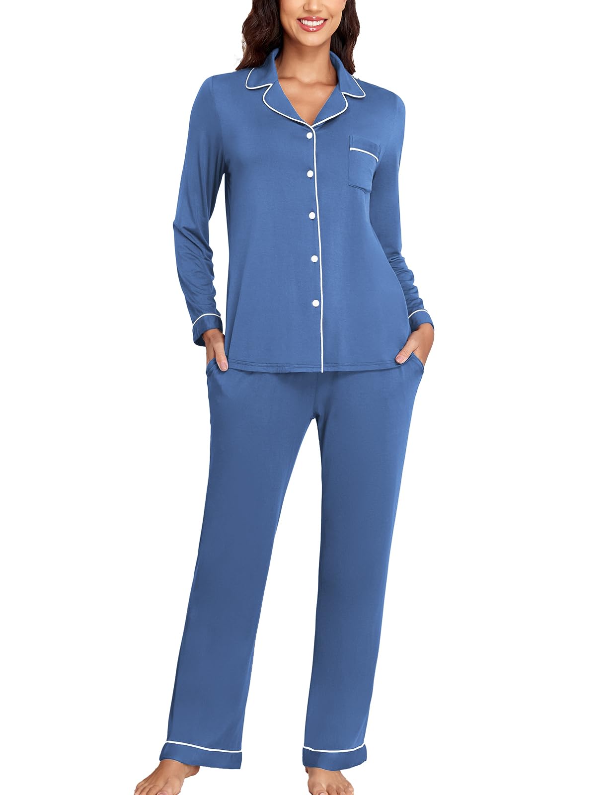 Veseacky Women's Ribbed Knit Pajamas Set 2 Piece Warm Soft Loungewear Sleepwear Pjs S-XXL