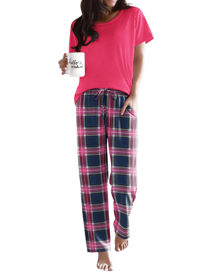 Ekouaer Womens Pajamas Sets Round Neck Pjs Loose Lounge Sets Sleepwear