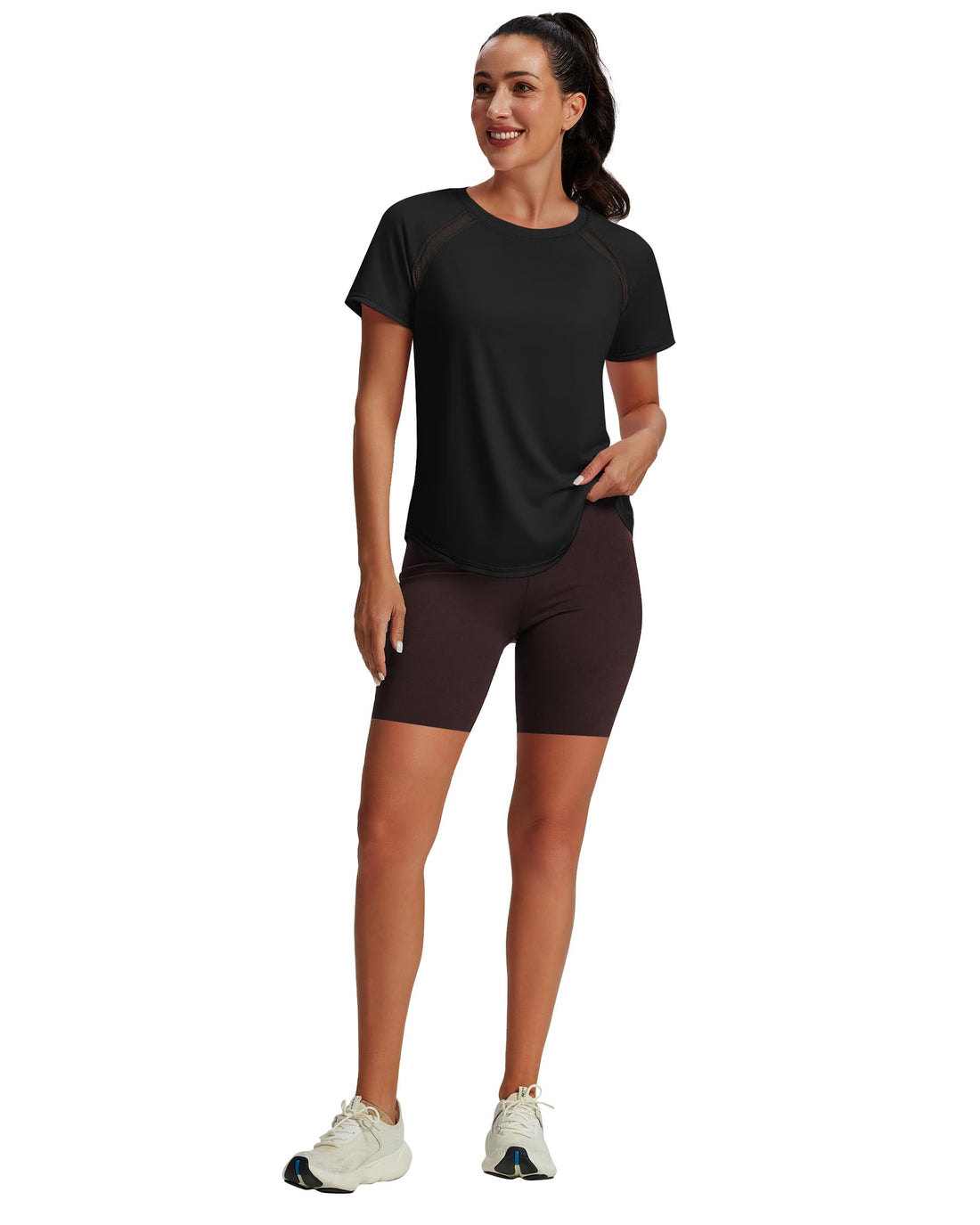 NIASHOT Womens Workout Tops Short Sleeve Yoga Pilates Outfits Athletic Gym Running UV Protection Shirts with Mesh