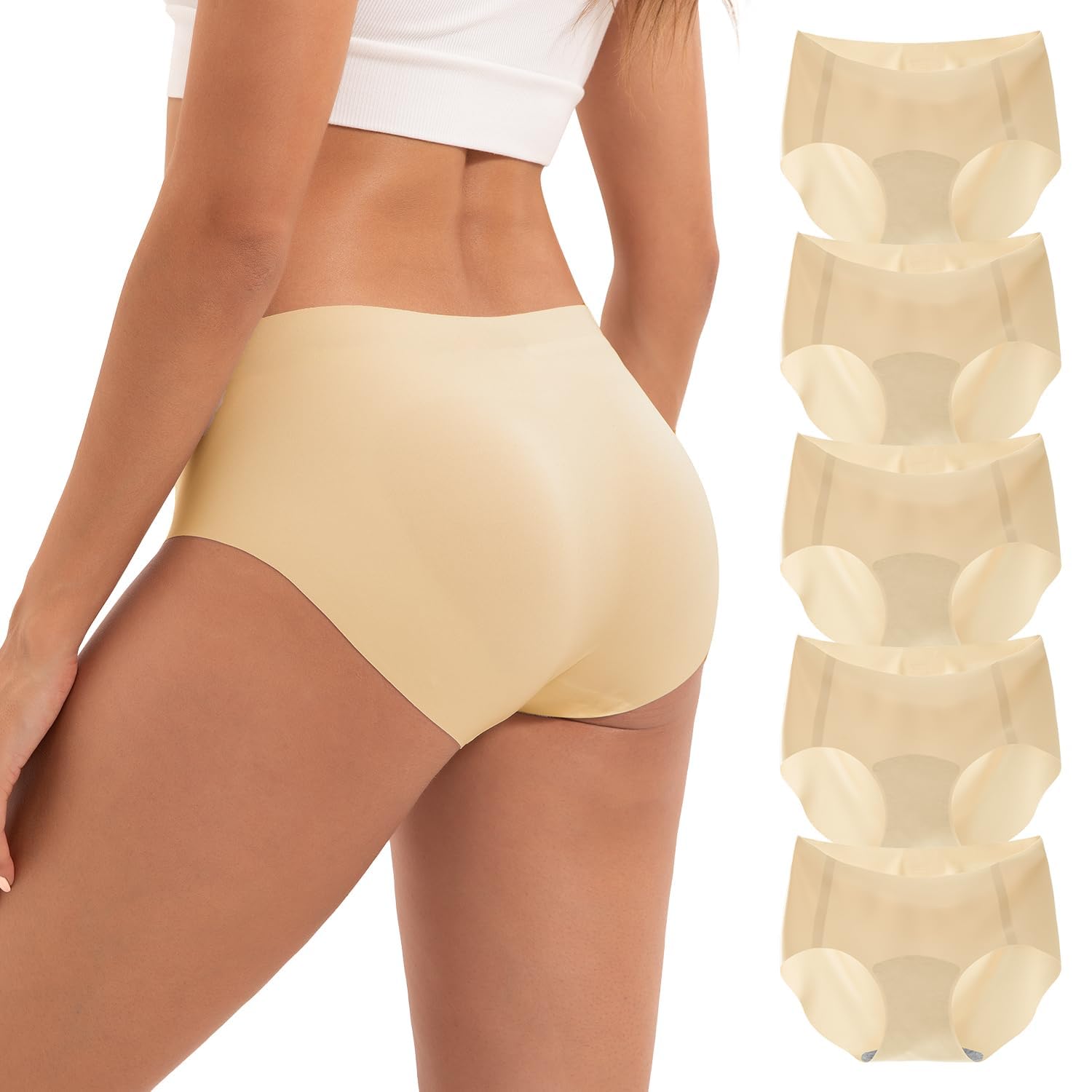 INNERSY Women's Seamless Underwear No Show Hipster Panties 5-Pack