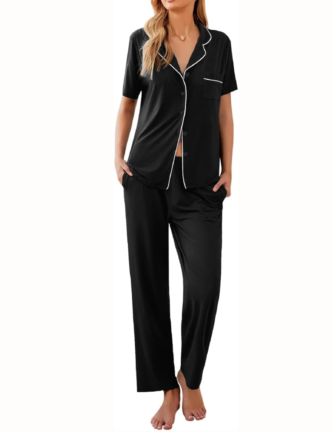 Ekouaer Womens Pajamas Set Short Sleeve Button Down Top & Pants Lounge Pjs