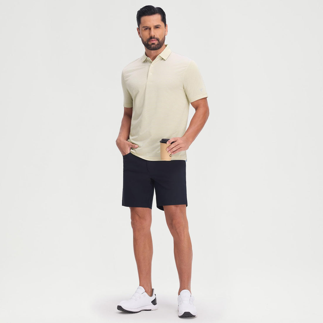 M MAELREG Men's Jacquard Stripe Golf Shirts Quick Dry Performance Short Sleeve Moisture Wicking Polo Shirt for Men