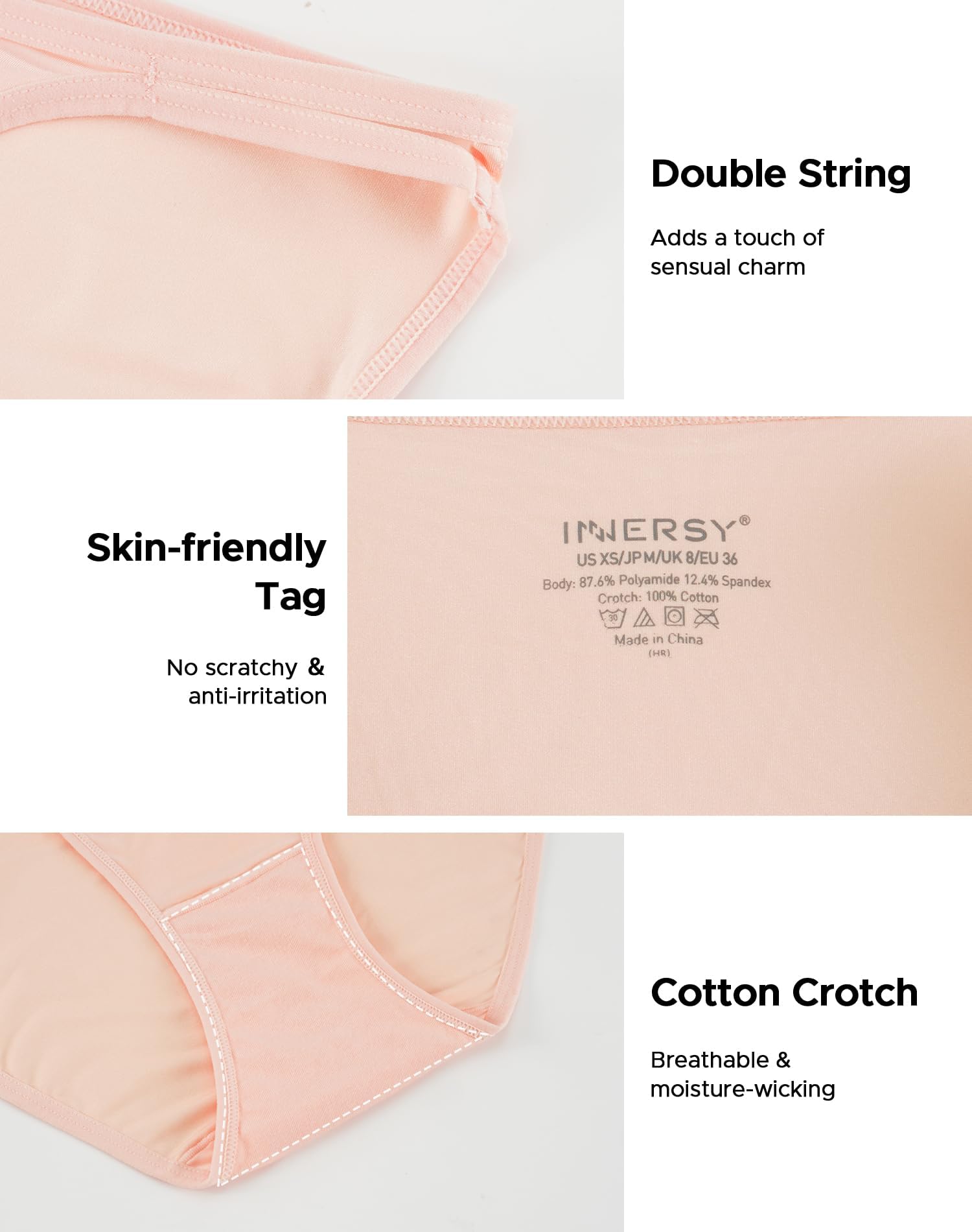 INNERSY Women's String Bikini Panties Cheeky Underwear 6-Pack