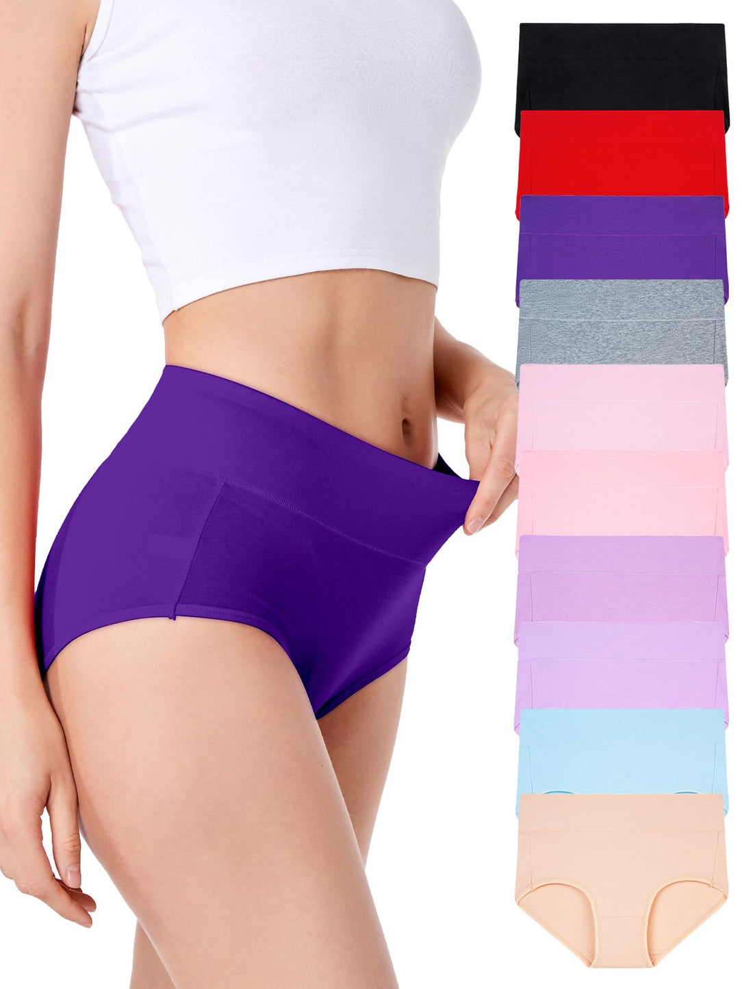 HAVVIS Women's Briefs Underwear Cotton High Waist Tummy Control Panties Rose Jacquard Ladies Panty Multipack