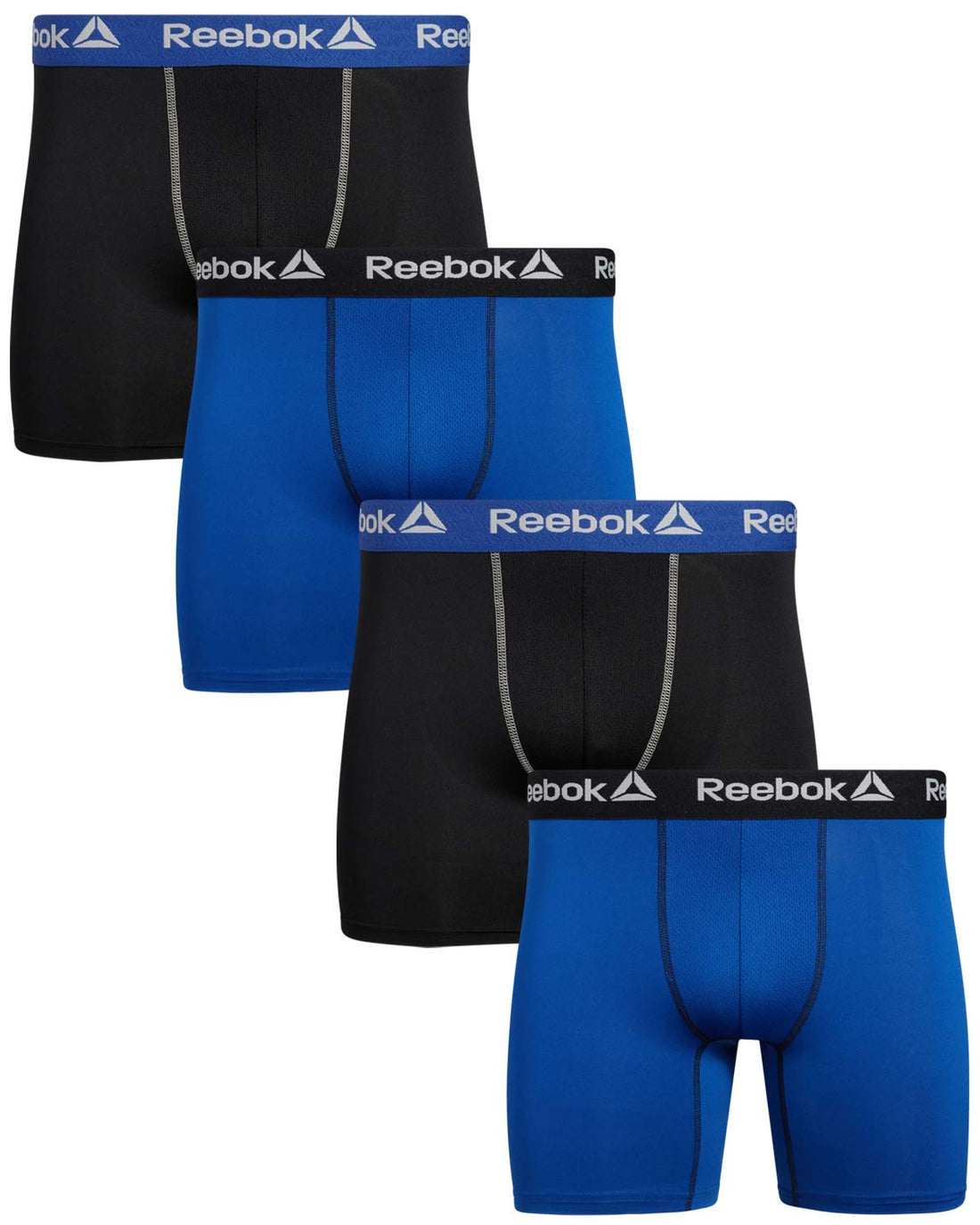 Reebok Mens Boxer Briefs - 4 Pack Underwear with Contour Pouch, 6'' Inseam | Athletic Stretch Performance Moisture-Wicking Fabric, No Fly Pouch, Tag-Free Waistband