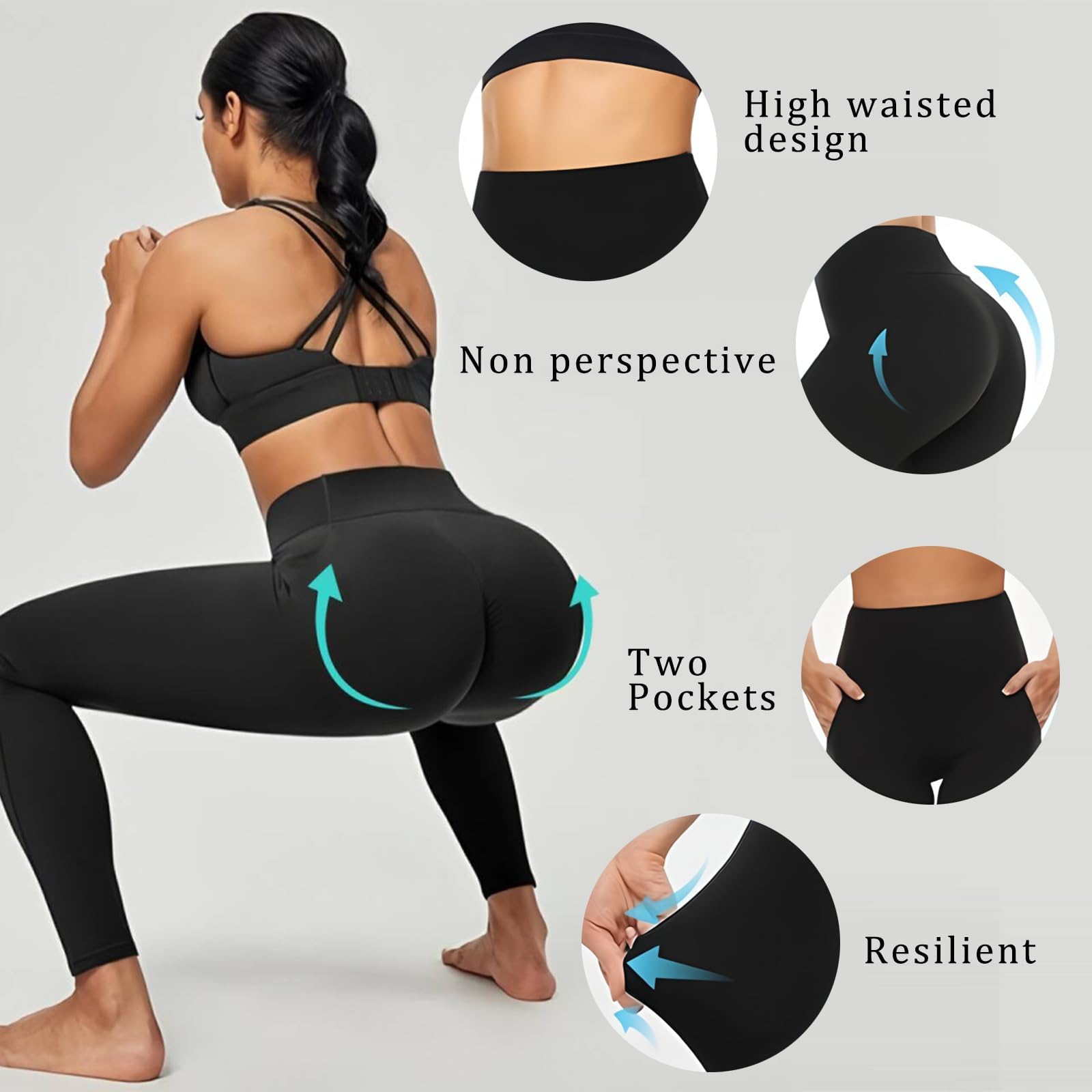 Diravo 5 Pack Women's Leggings with Pockets/no Pocket, High Waisted Workout & Yoga Pants