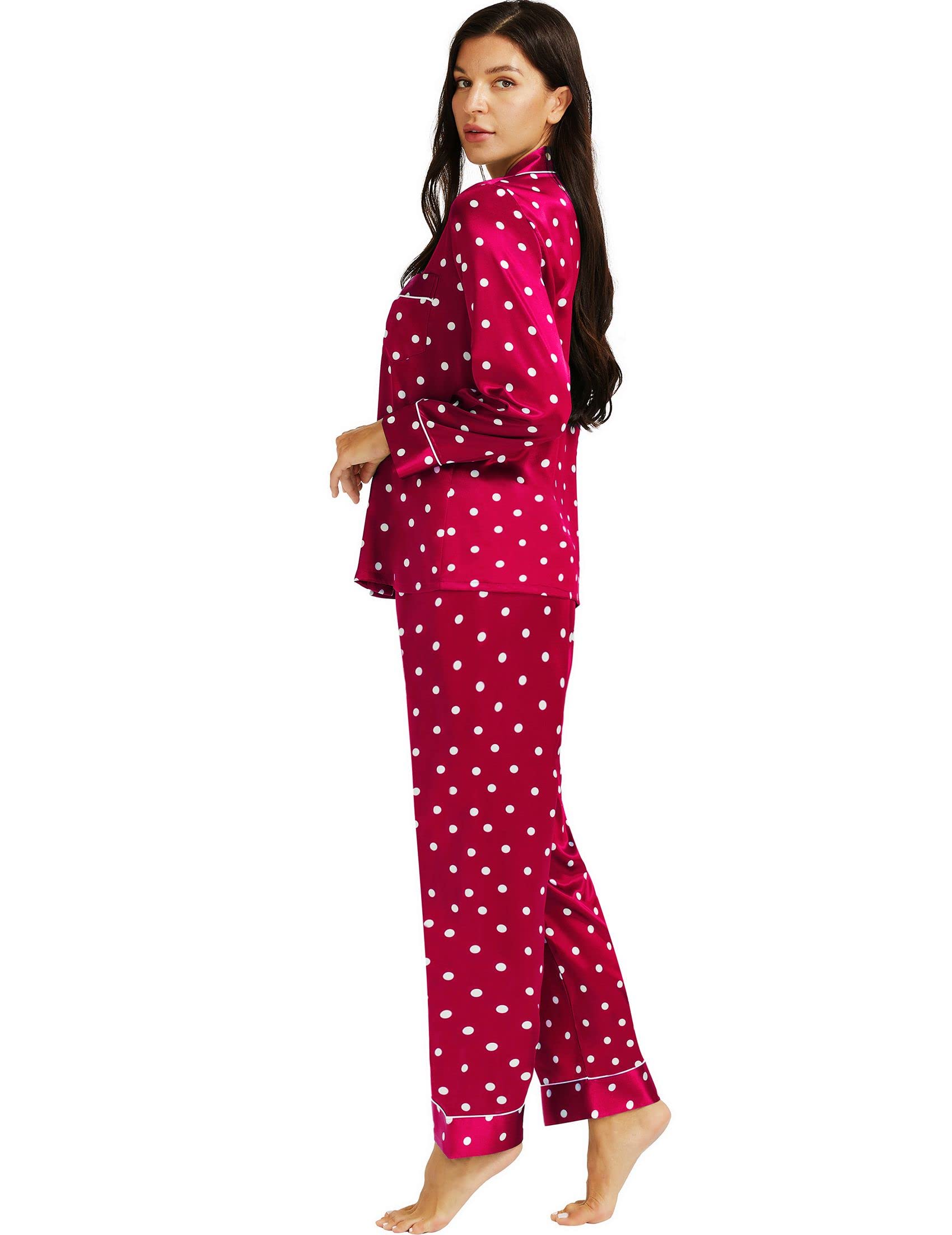 Lonxu Womens Satin Pajama Set Button Down Sleepwear Long Pj XS-3XL