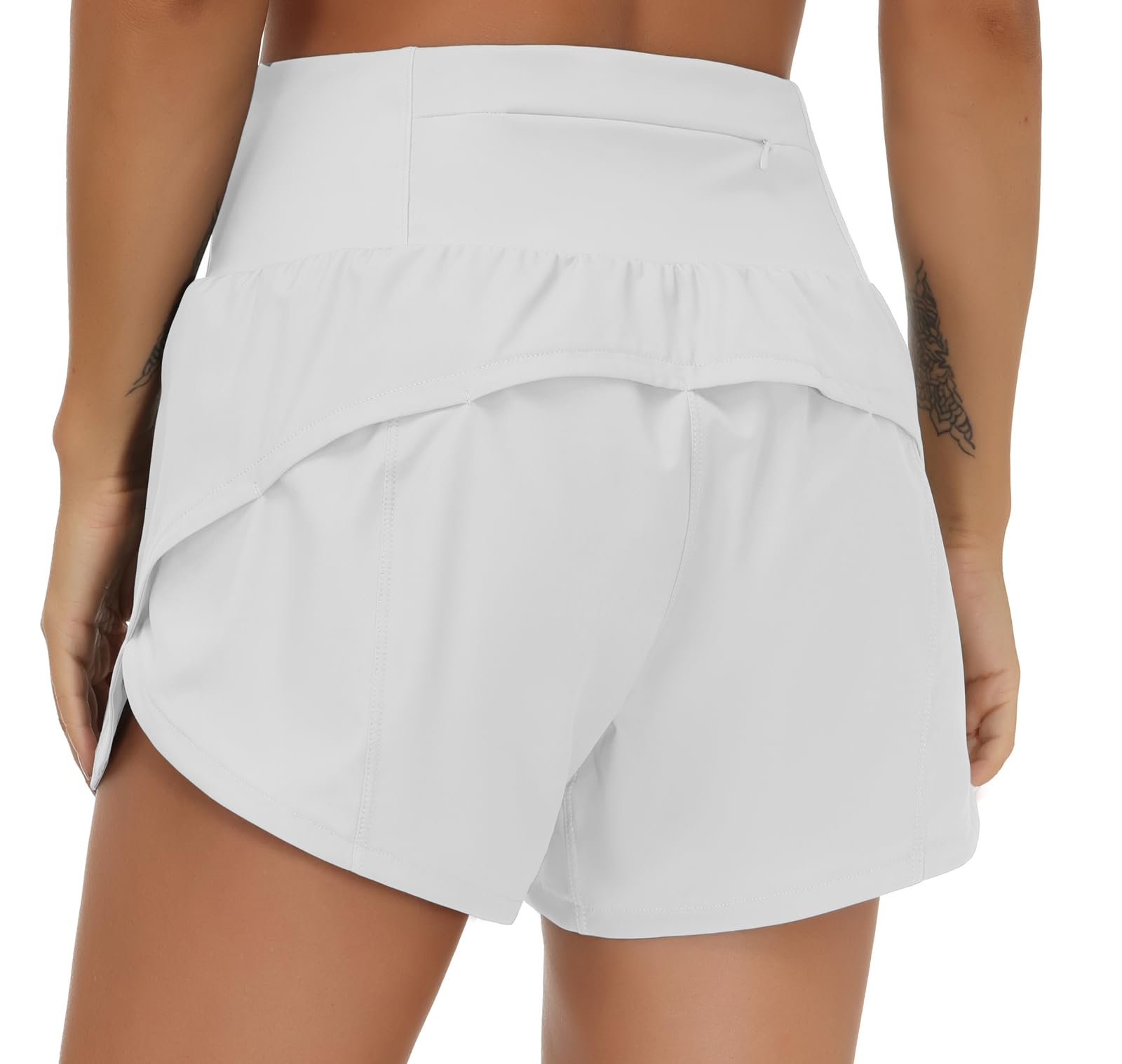 THE GYM PEOPLE Women's High Waisted Running Shorts Quick Dry Workout Shorts | High Waist, Slim Fitted, Built-in Mesh Lined, Back Zipper Pockets, Lightweight, Breathable, Side Slit