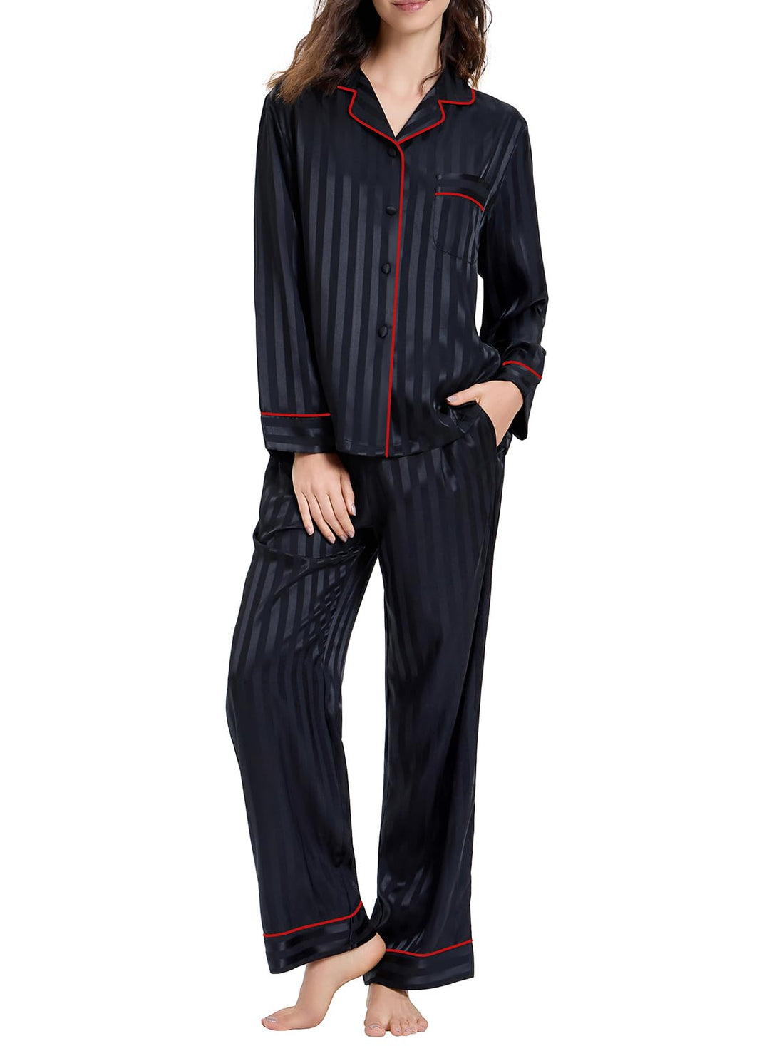 Lonxu Womens Satin Pajama Set Button Down Sleepwear Long Pj XS-3XL
