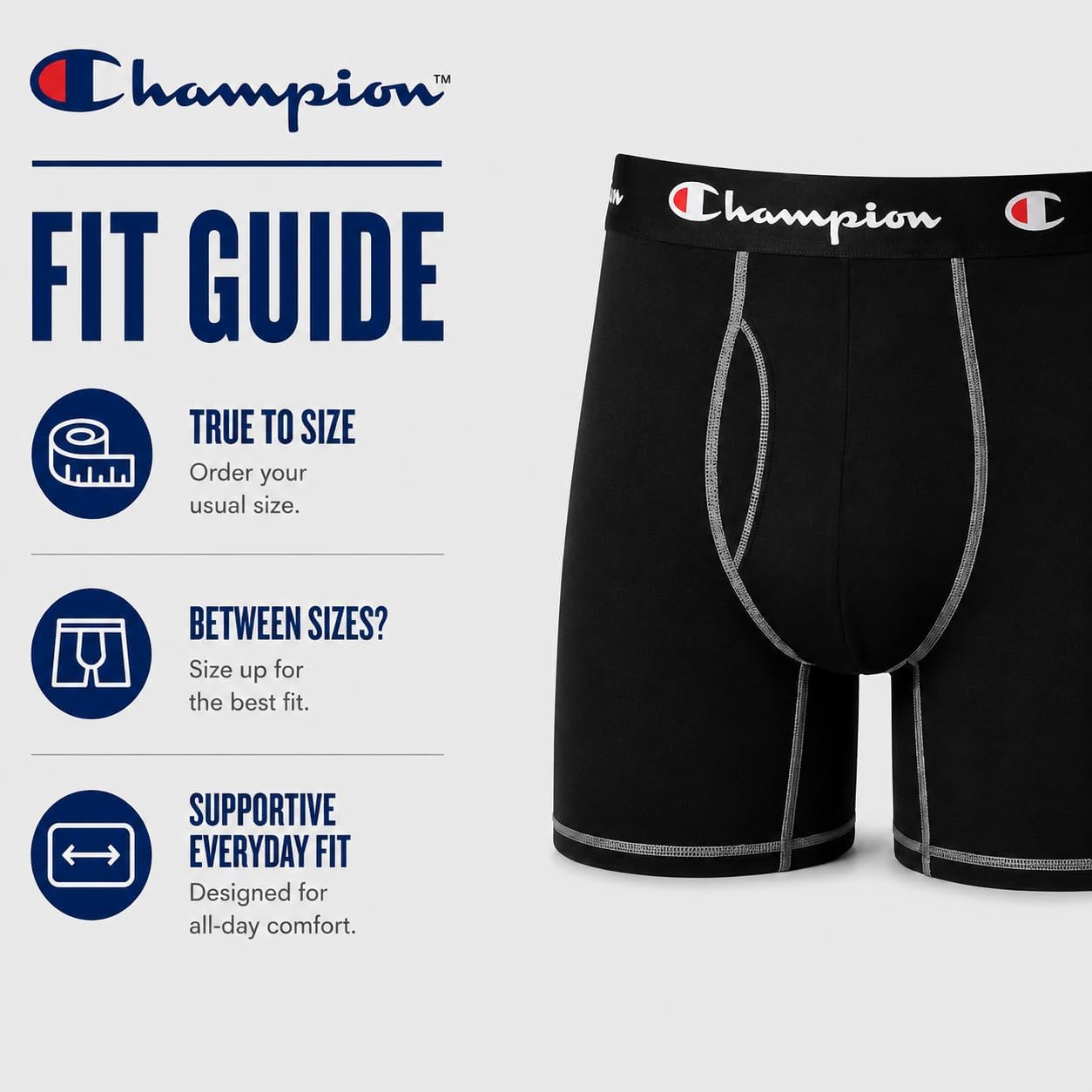 Champion Men's Everyday Cotton Stretch 5 Pack Boxer Briefs, Total Support Pouch, Moisture-Wicking, No Ride-up Fit