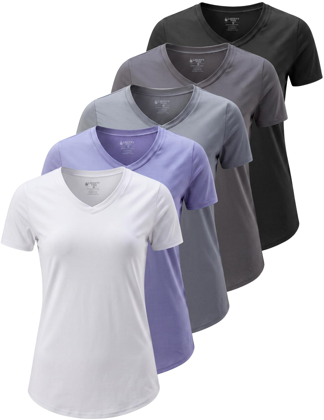 Liberty Imports 5 Pack Women's Dry Fit Workout Tops, Athletic Short Sleeve T Shirts for Yoga Gym (Available in Plus Sizes)