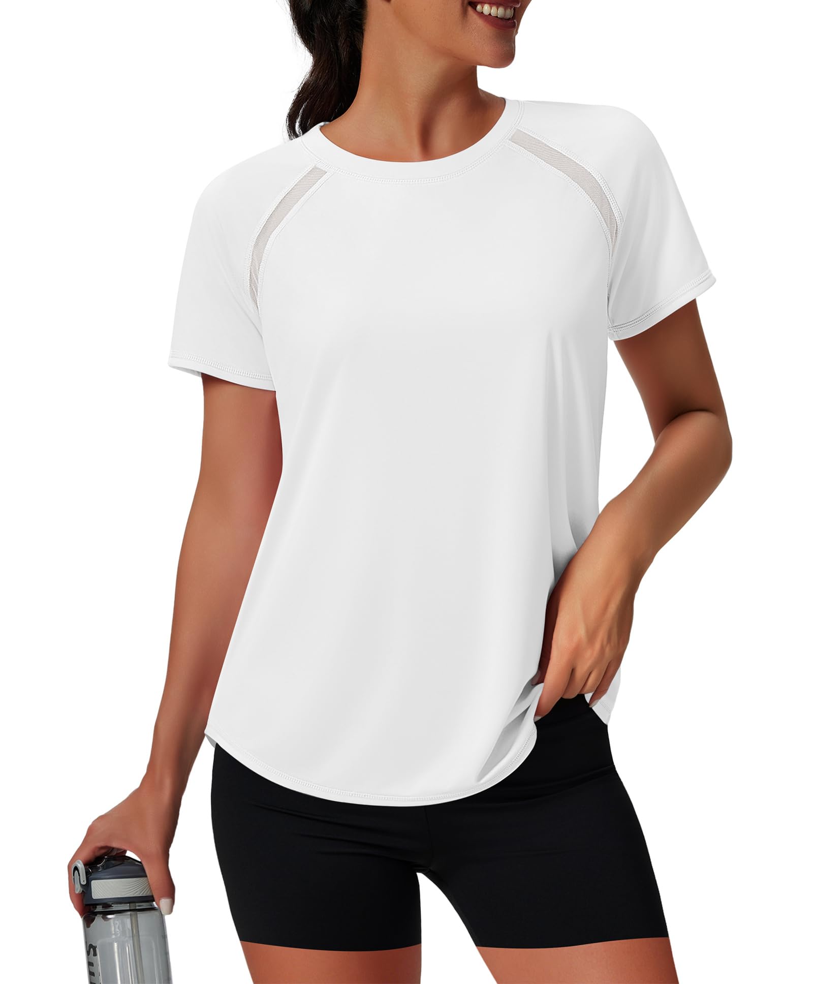 NIASHOT Womens Workout Tops Short Sleeve Yoga Pilates Outfits Athletic Gym Running UV Protection Shirts with Mesh