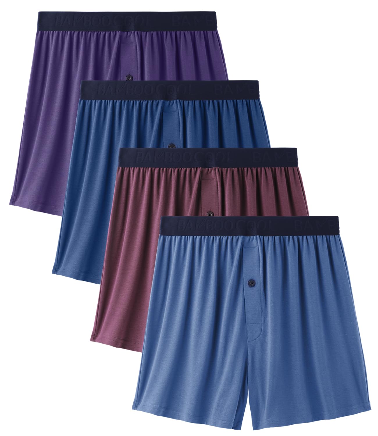 BAMBOO COOL Mens Underwear Boxers Moisture-wicking and Cool Men's Boxer Shorts Loose Fit Super Soft 4 Pack