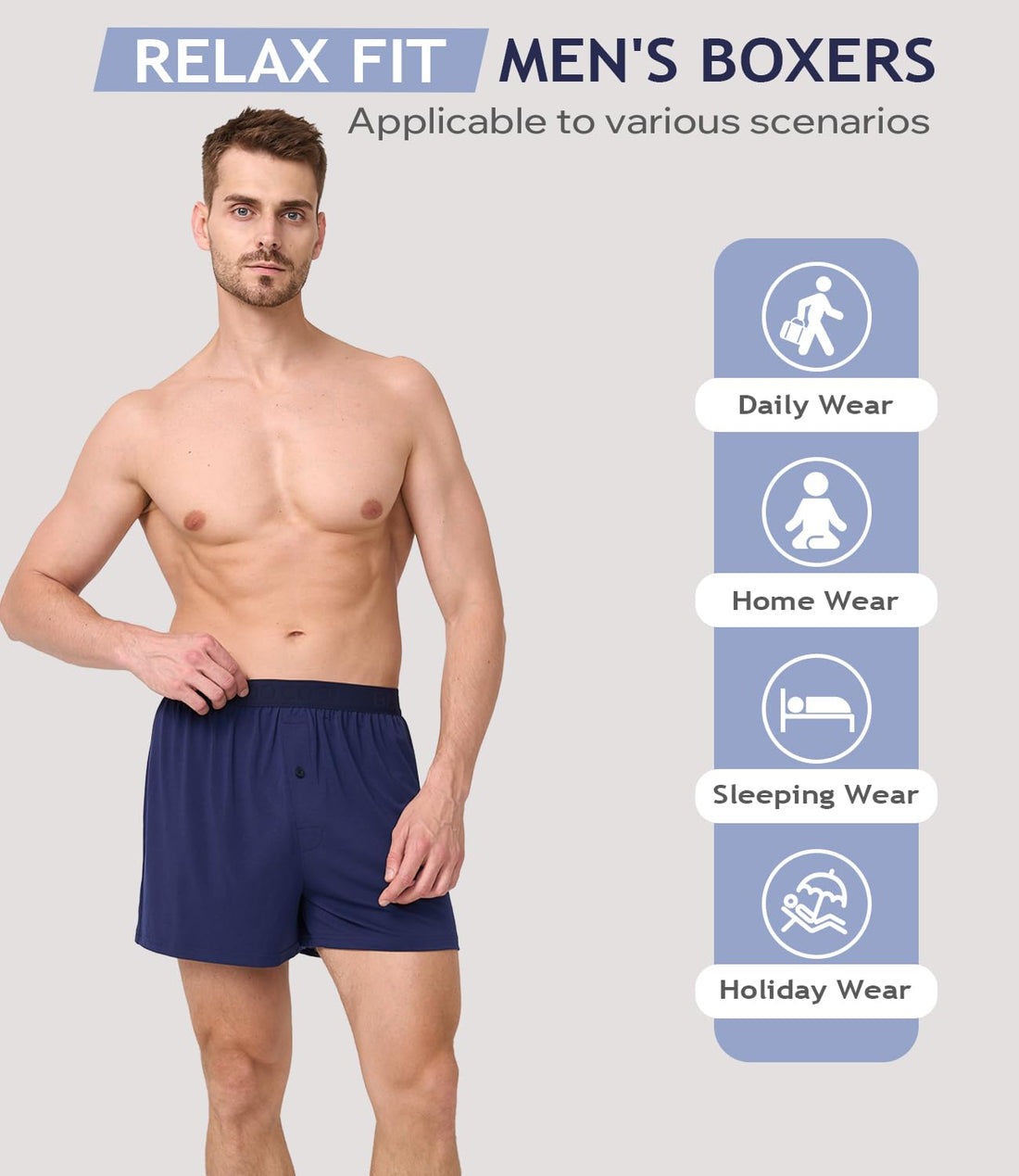 BAMBOO COOL Mens Underwear Boxers Moisture-wicking and Cool Men's Boxer Shorts Loose Fit Super Soft 4 Pack