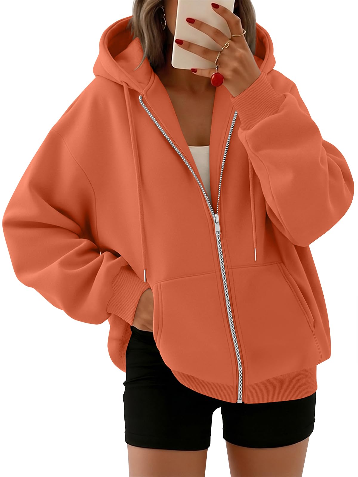 Trendy Queen Womens Zip Up Hoodies 2026 Oversized Sweatshirt | Spring Fall Layering Jacket with Pockets, Casual Track Outfits, Cozy Fleece Winter Clothes