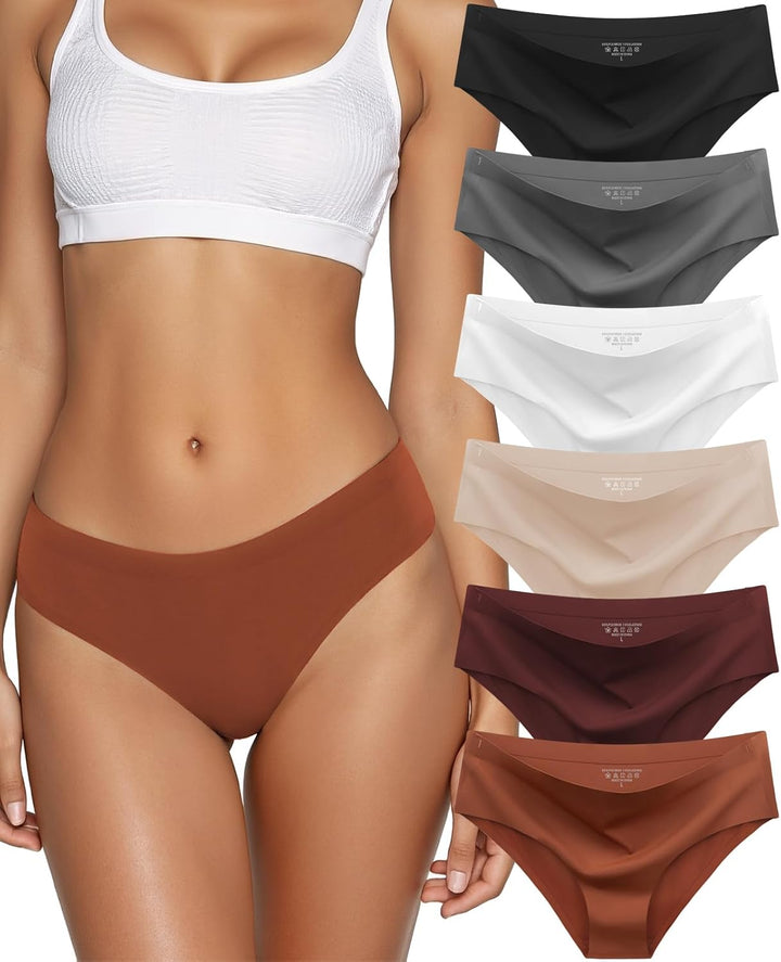 Seamless Underwear for Women No Show Hipster Bikini Panties Low Rise Cheeky Breathable Soft Invisible Briefs 6 Pack