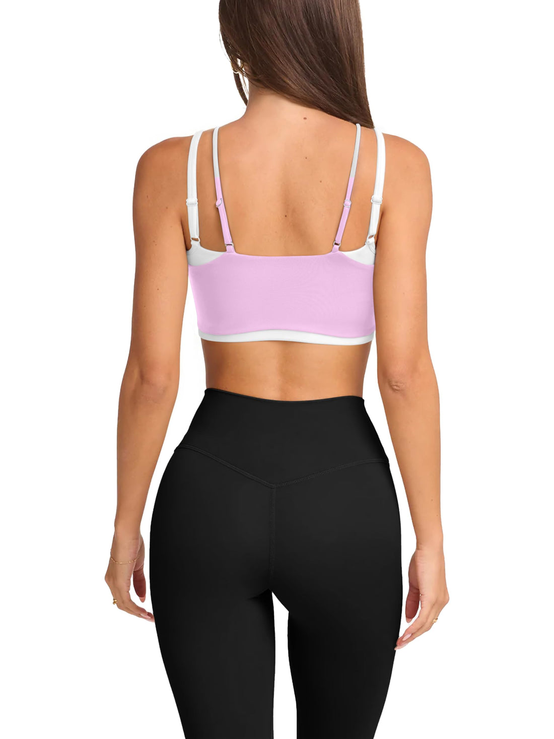 LASLULU Womens Double Layered Sports Bra Adjustable Spaghetti Straps Sexy Scoop Neck Wireless Padded Workout Yoga Crop Tops