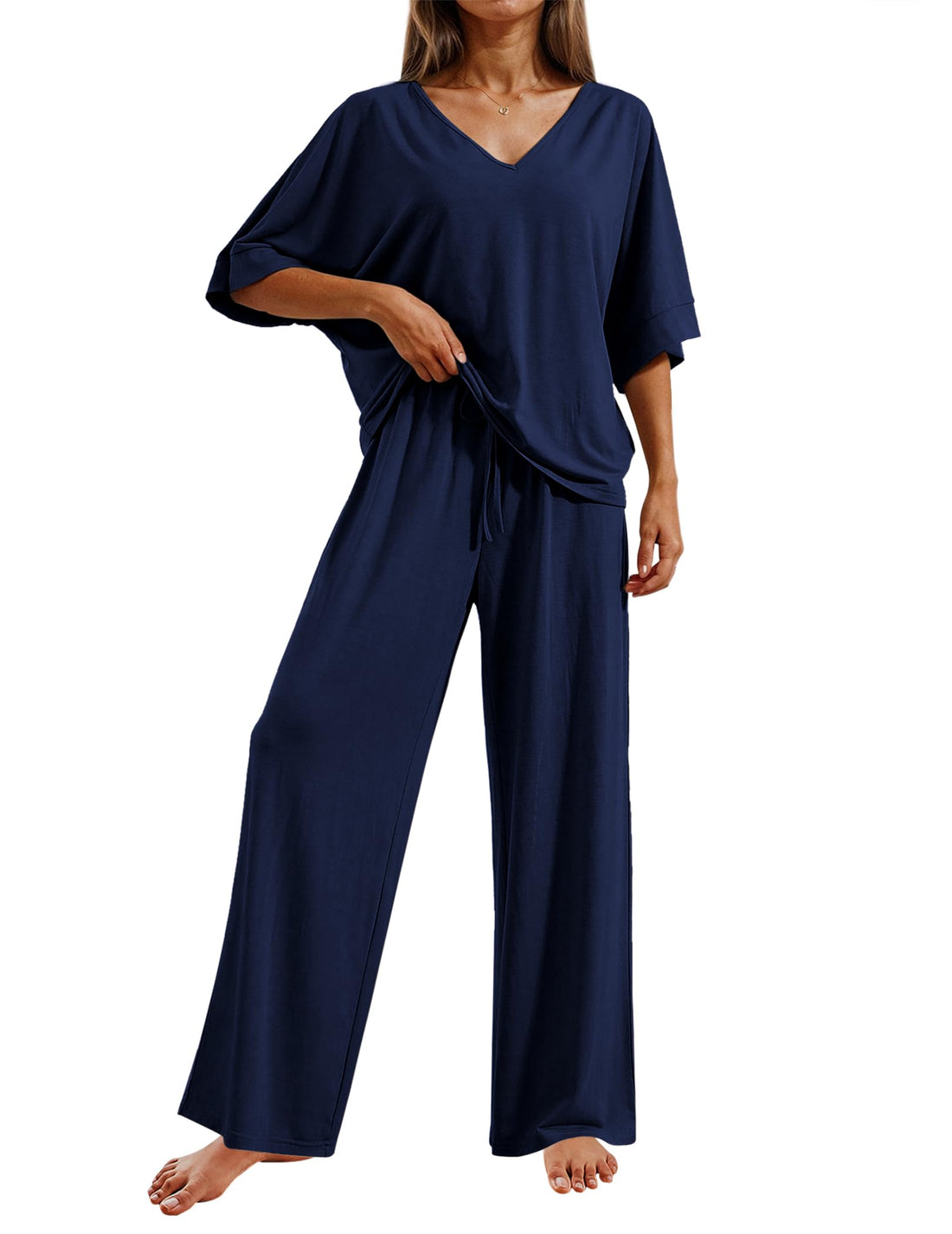 Ekouaer Pajama Sets Womens 2 Piece Short Sleeve Long Pants Pjs Lounge Set