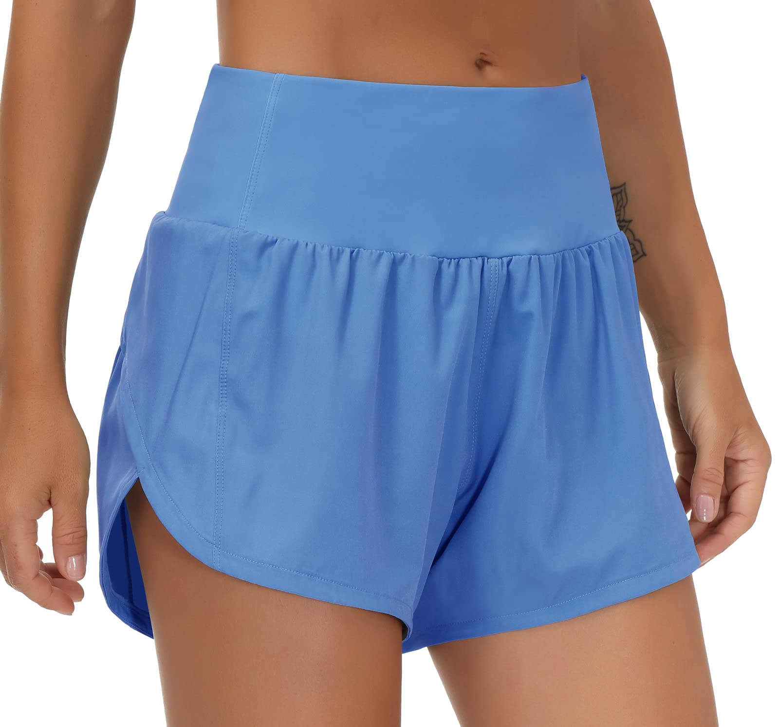 THE GYM PEOPLE Women's High Waisted Running Shorts Quick Dry Workout Shorts | High Waist, Slim Fitted, Built-in Mesh Lined, Back Zipper Pockets, Lightweight, Breathable, Side Slit