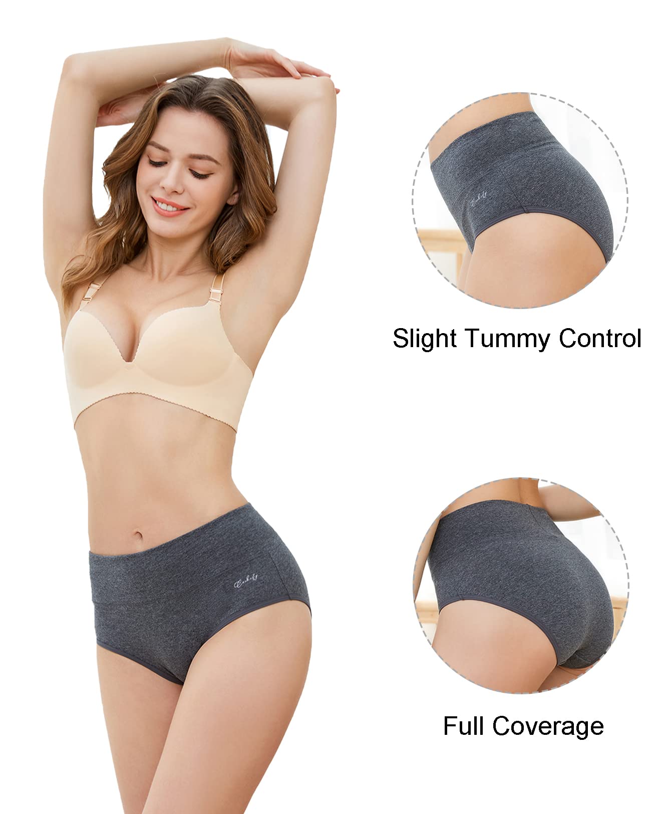 coskefy Women's High Waisted Cotton Underwear Soft Breathable Panties Stretch Briefs Ladies Panties 5 Pack