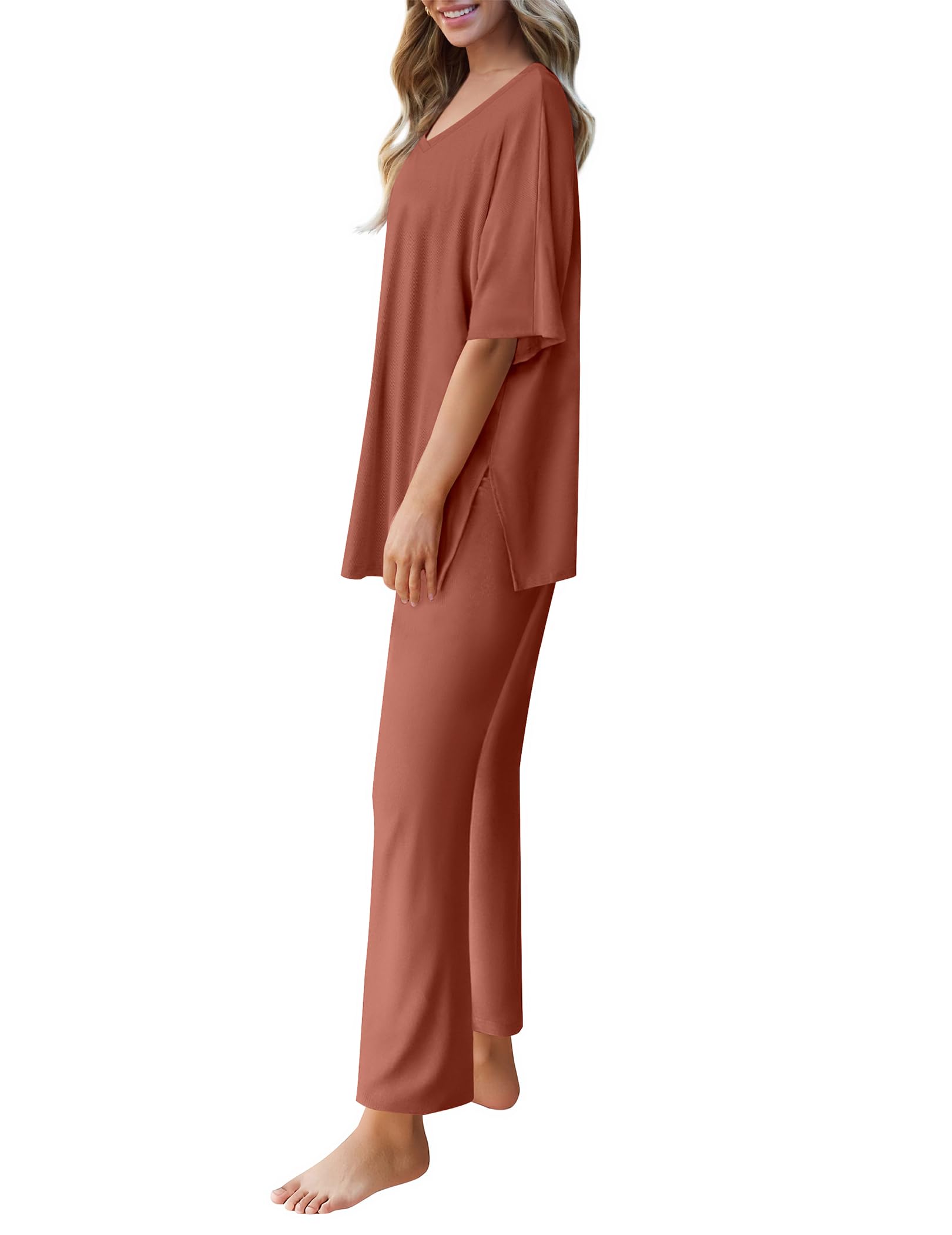 Ekouaer Lounge Sets for Women Short Sleeve Tops and Long Pants Pajamas Set