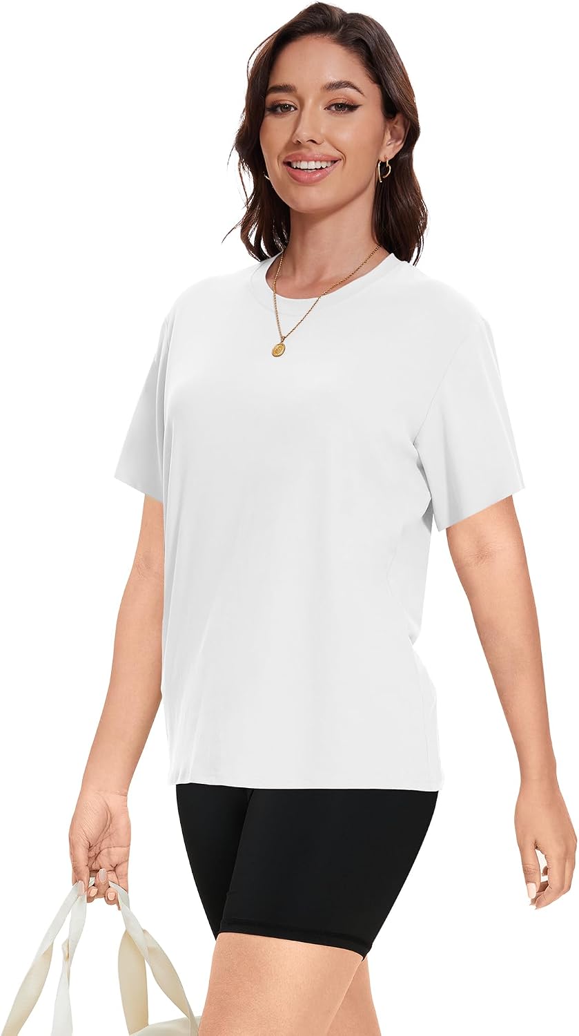 Kinglaman 4 Pack Women Basic T Shirts Tees, Workout Gym Loose Fit Crew Neck Short Sleeve Tshirts Casual Tops