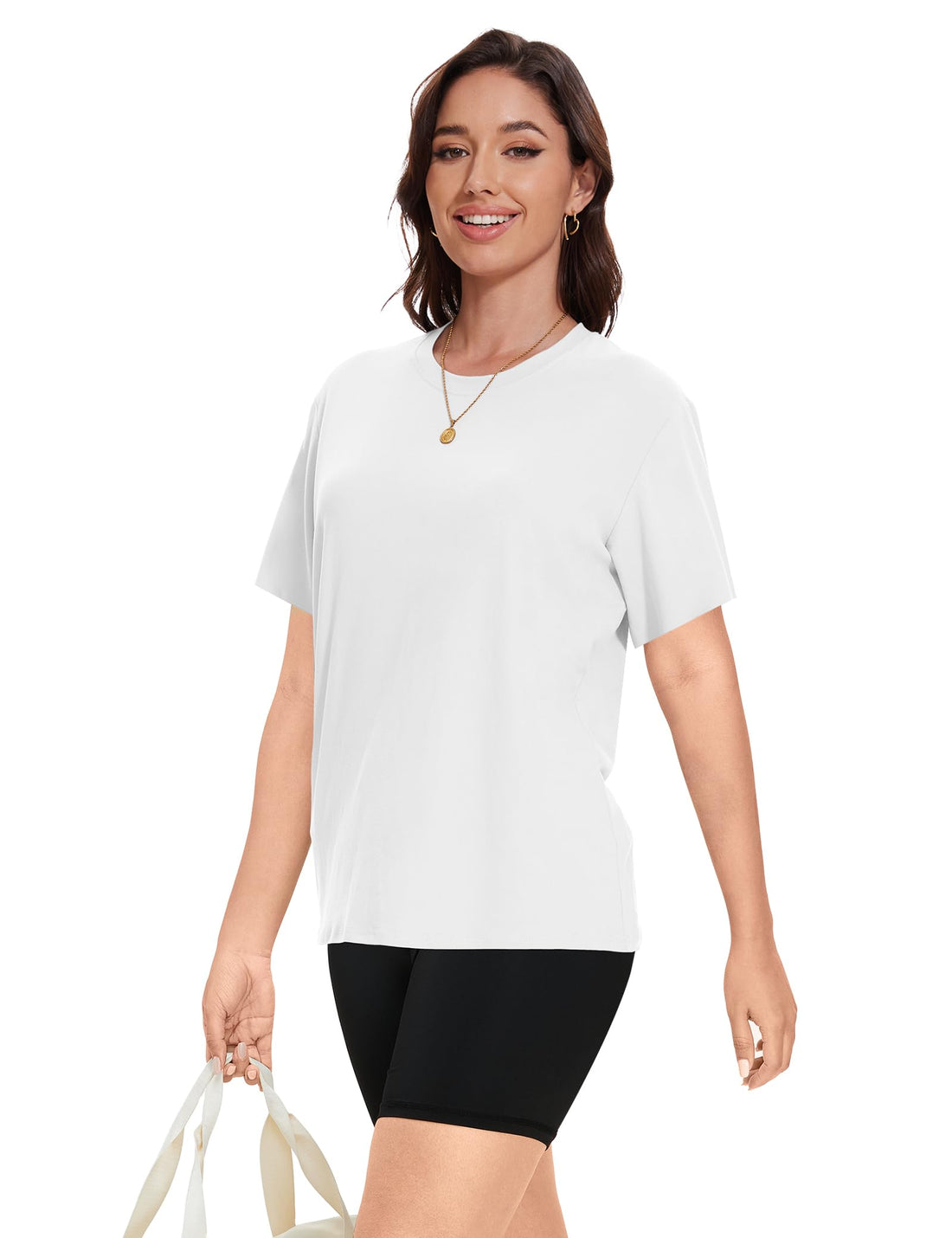 Kinglaman 4 Pack Women Basic T Shirts Tees, Workout Gym Loose Fit Crew Neck Short Sleeve Tshirts Casual Tops
