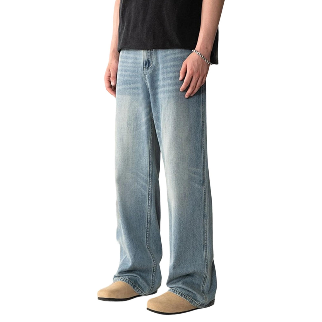 Mens Baggy Jeans Y2k Wide Leg Loose Fit Jeans Streetwear Denim Washed Hip Hop Pants