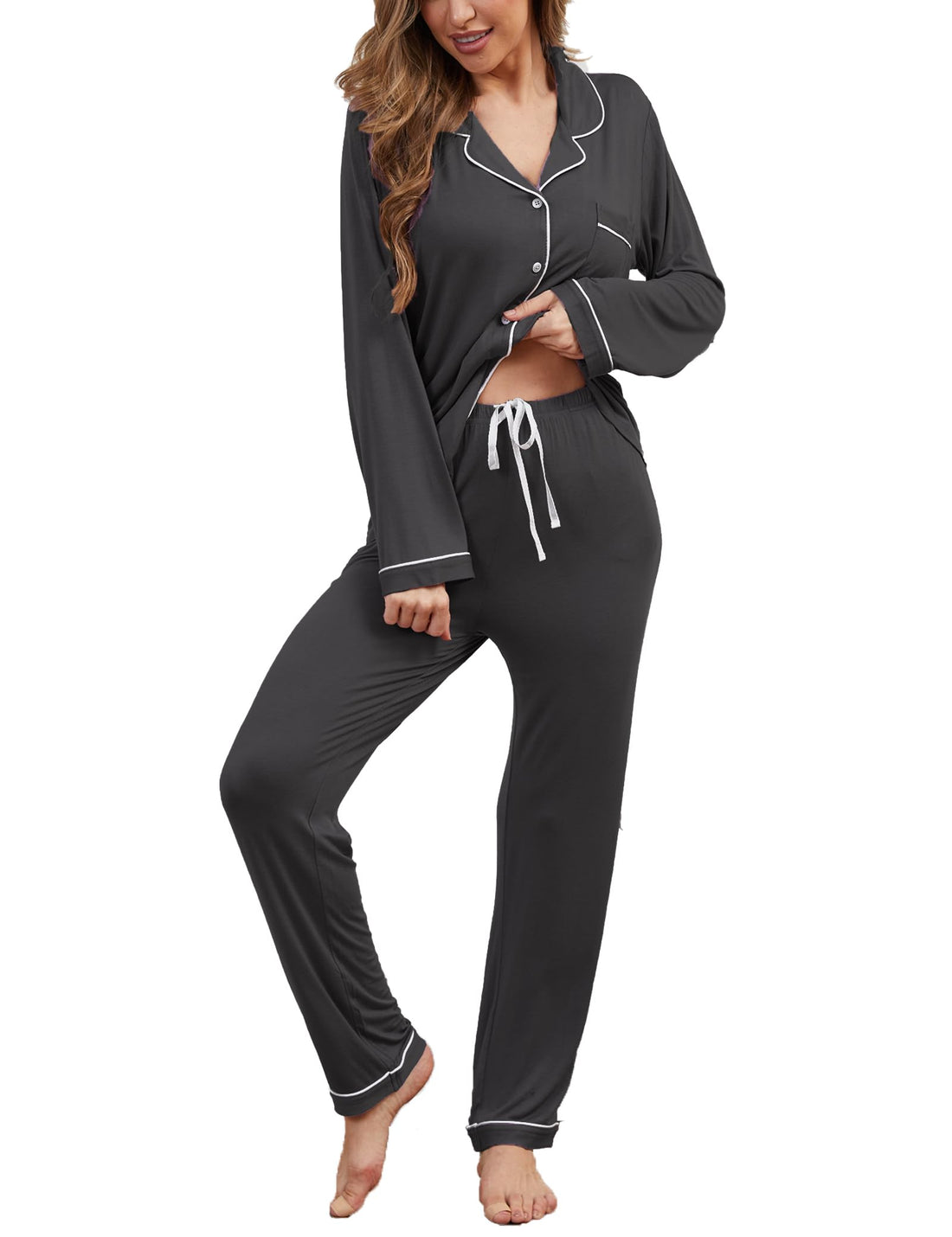 Button Up Pajamas for Women Long Sleeve Sleepwear Soft Loungewear Ladies Pjs Set XS-XXL