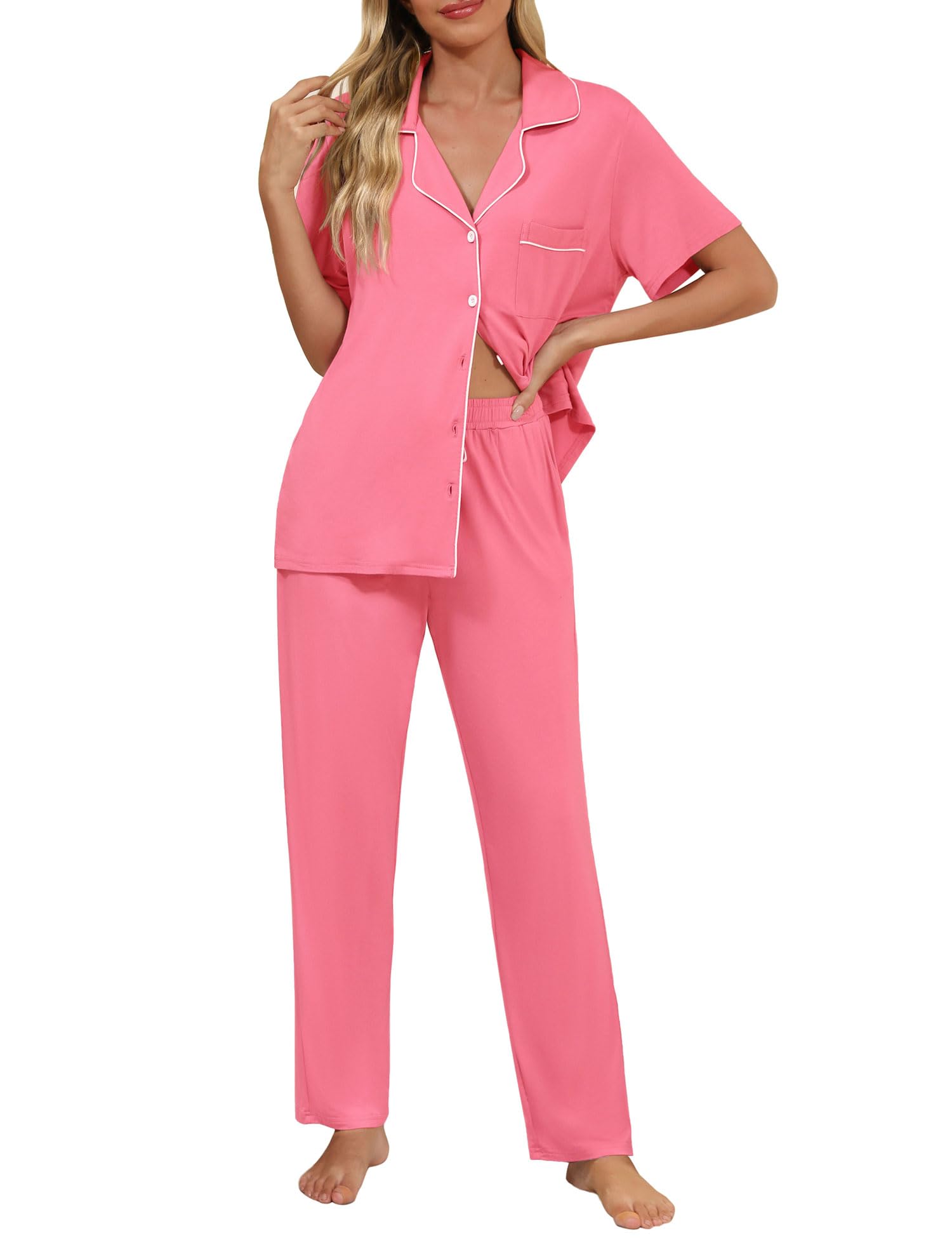 Senert Womens 2 Piece Pajamas Set Button Down Top and Pants Soft Sleepwear