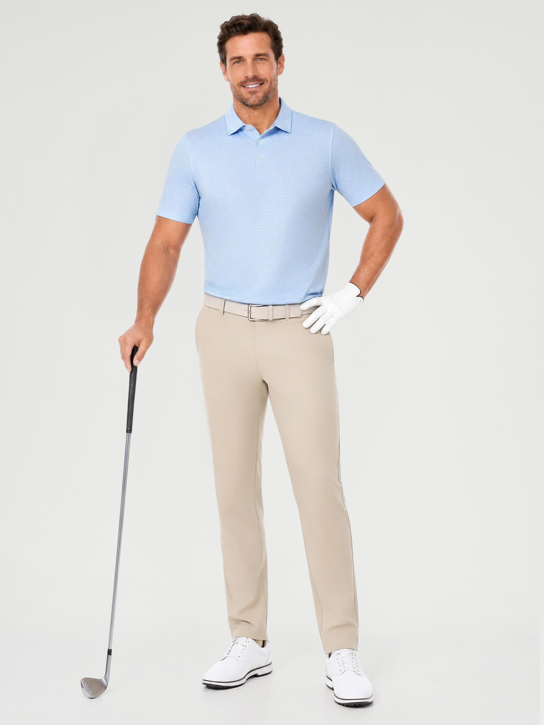 Mens Polo Shirts Short Sleeve Jacquard Casual Nylon Blend Solid Stylish Dry Fit Performance Collared Golf Polo Shirts for Men