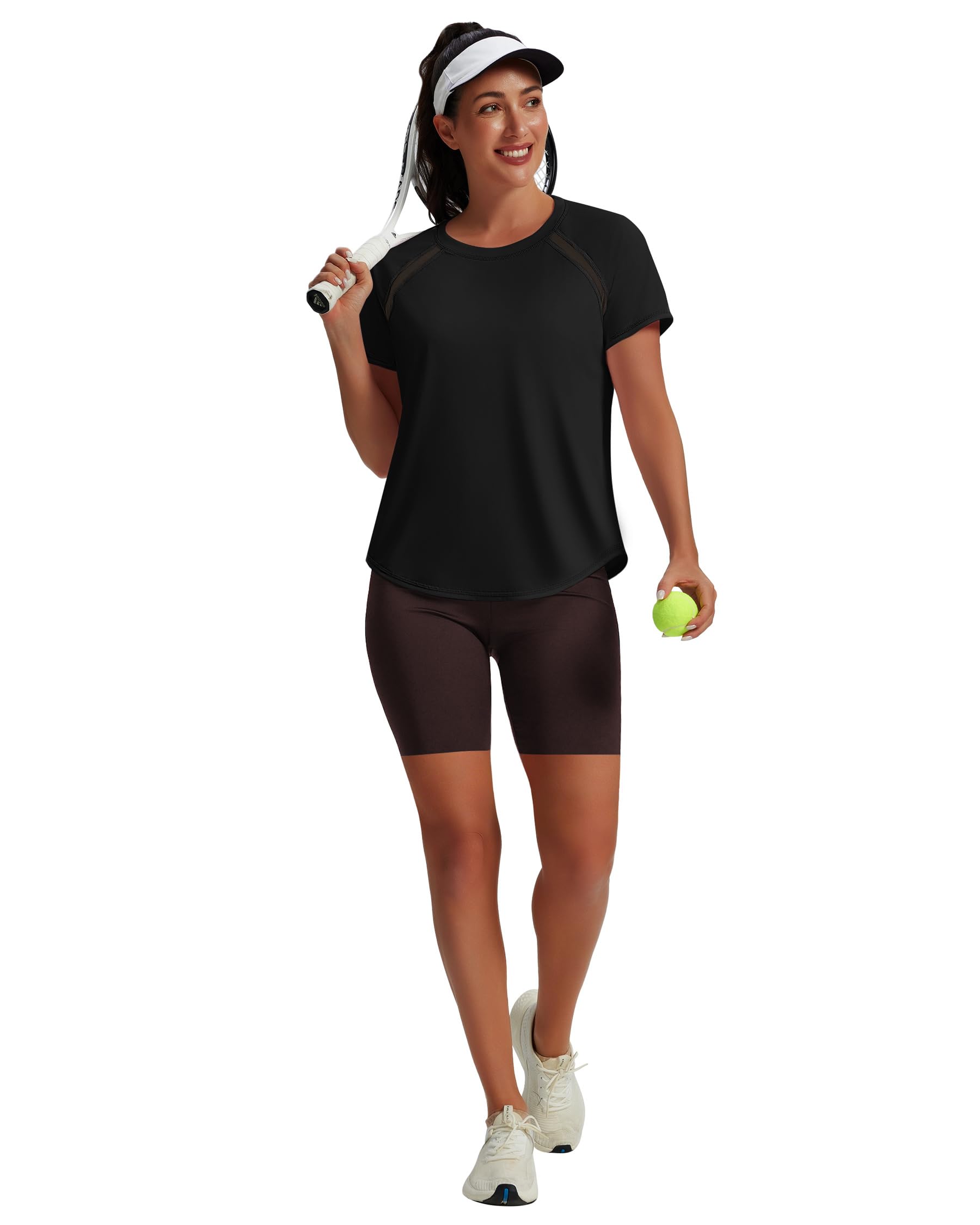 NIASHOT Womens Workout Tops Short Sleeve Yoga Pilates Outfits Athletic Gym Running UV Protection Shirts with Mesh