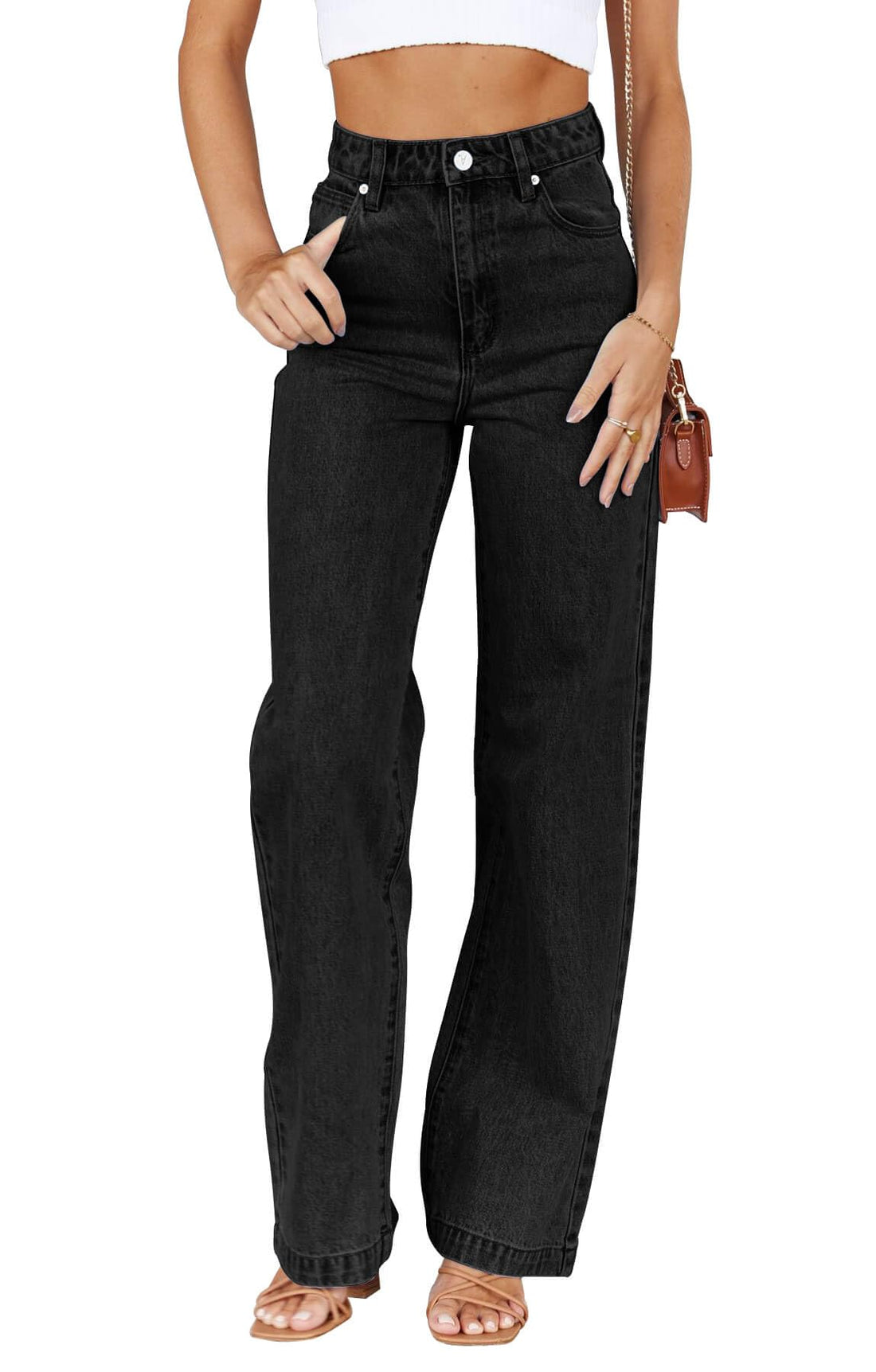 Cicy Bell Women's High Waisted Petite Jeans Boyfriend Baggy Straight Leg Casual Denim Pants with Pockets