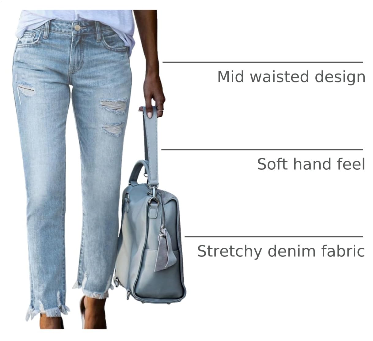 EVALESS Women's High Waisted Tummy Control Straight Ankle Ripped Jeans
