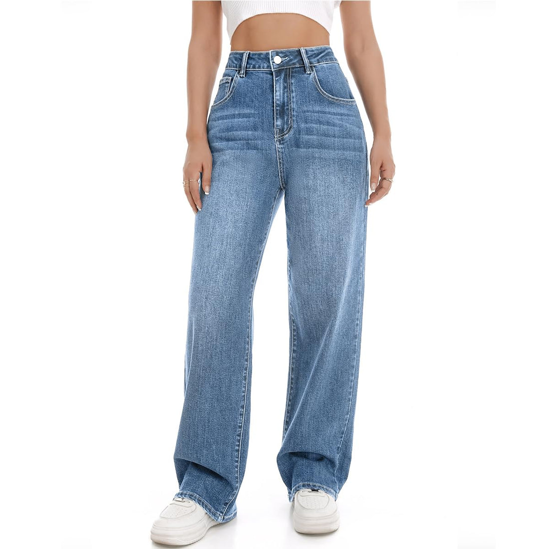 Women's Wide Leg Jeans High Waisted Baggy Straight Leg Loose Stretchy Casual Denim Pants
