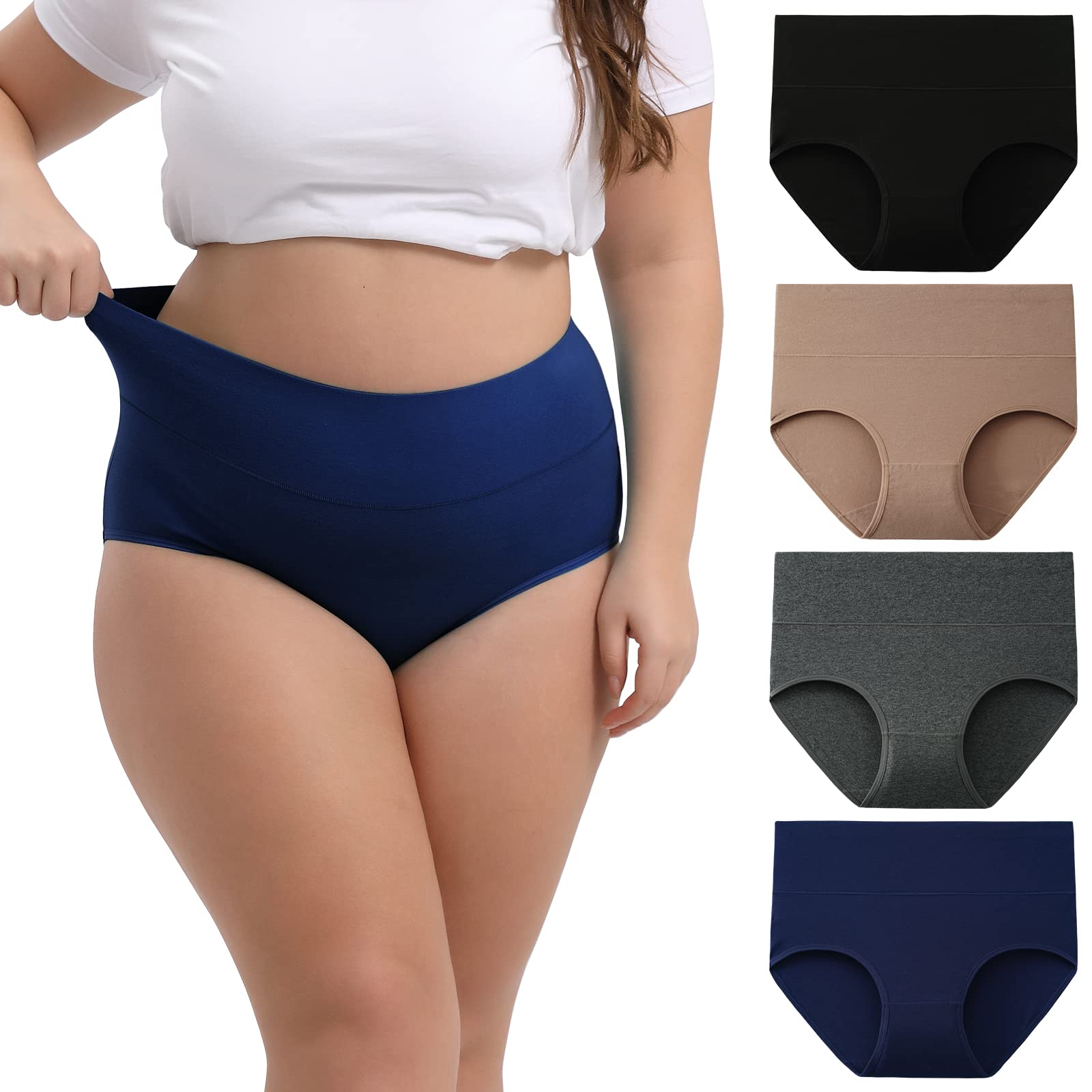 INNERSY Women's Plus Size XL-6XL Cotton Underwear High Waisted Briefs Panties 4-Pack