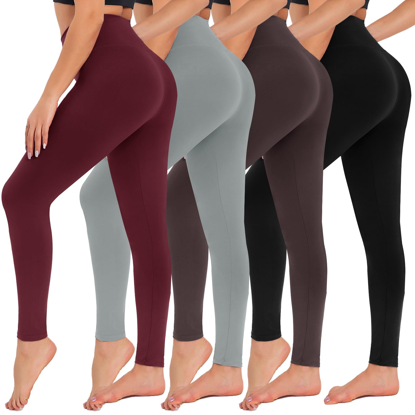 CAMPSNAIL 4 Pack Leggings for Women - High Waisted Tummy Control Yoga Pants for Workout Gym Black Leggings Plus Size Dance